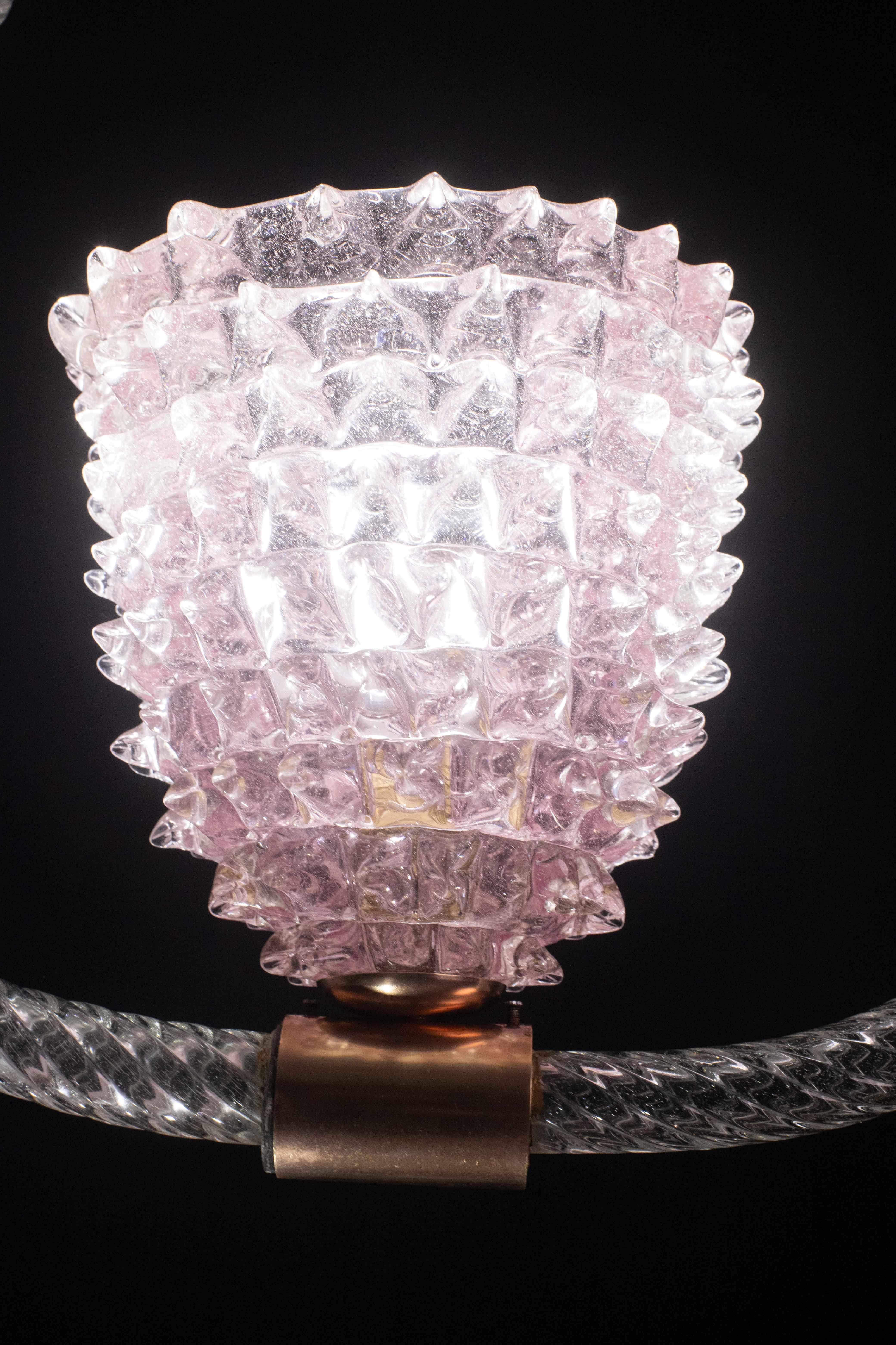 Extraordinary Pink Rostrato Murano Glass Chandelier  by Barovier & Toso, 1940s For Sale 8