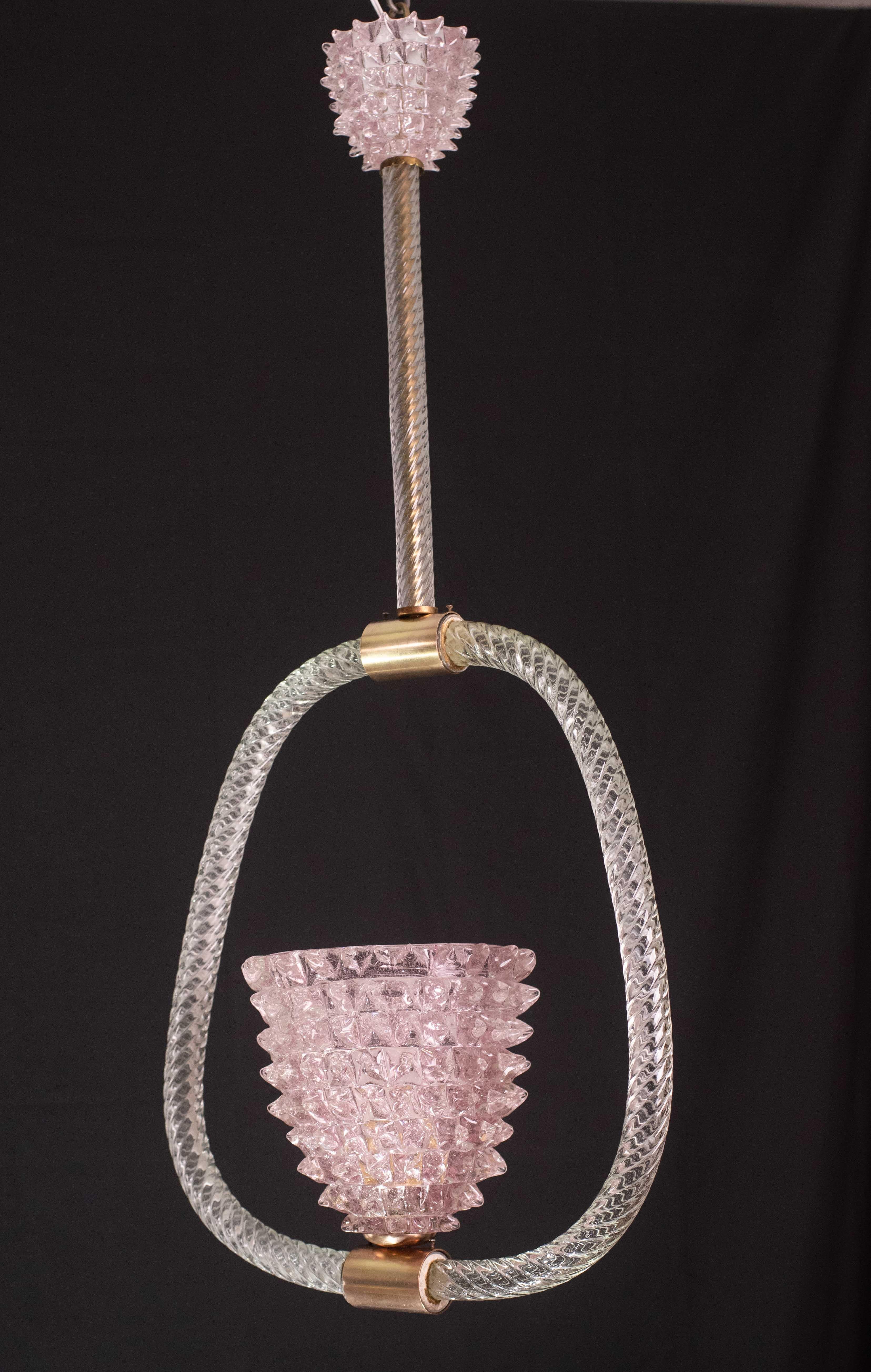 Extraordinary Pink Rostrato Murano Glass Chandelier  by Barovier & Toso, 1940s For Sale 9