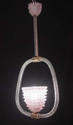 Extraordinary Pink Rostrato Murano Glass Chandelier  by Barovier & Toso, 1940s