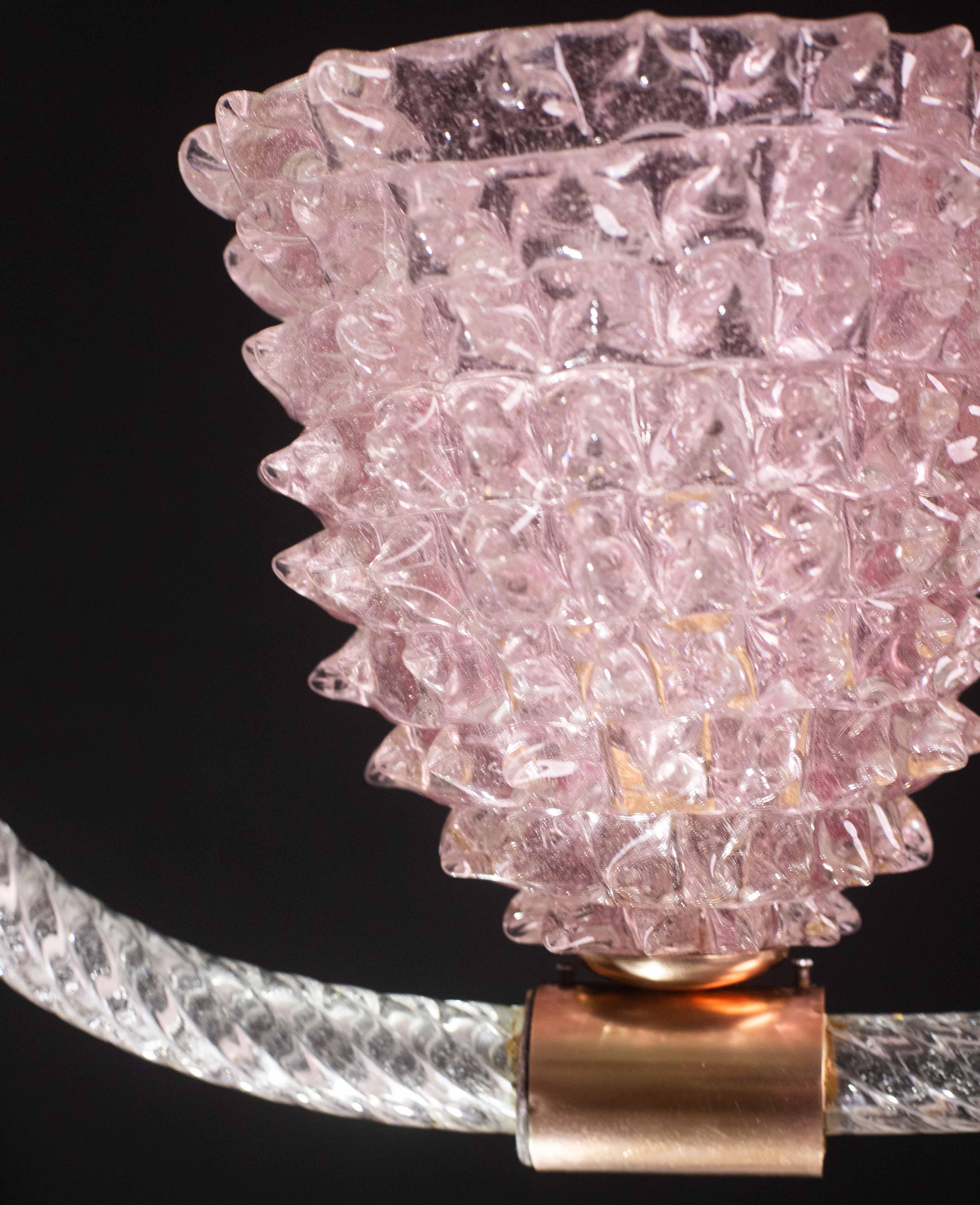 Extraordinary Pink Rostrato Murano Glass Chandelier  by Barovier & Toso, 1940s In Good Condition For Sale In Roma, IT