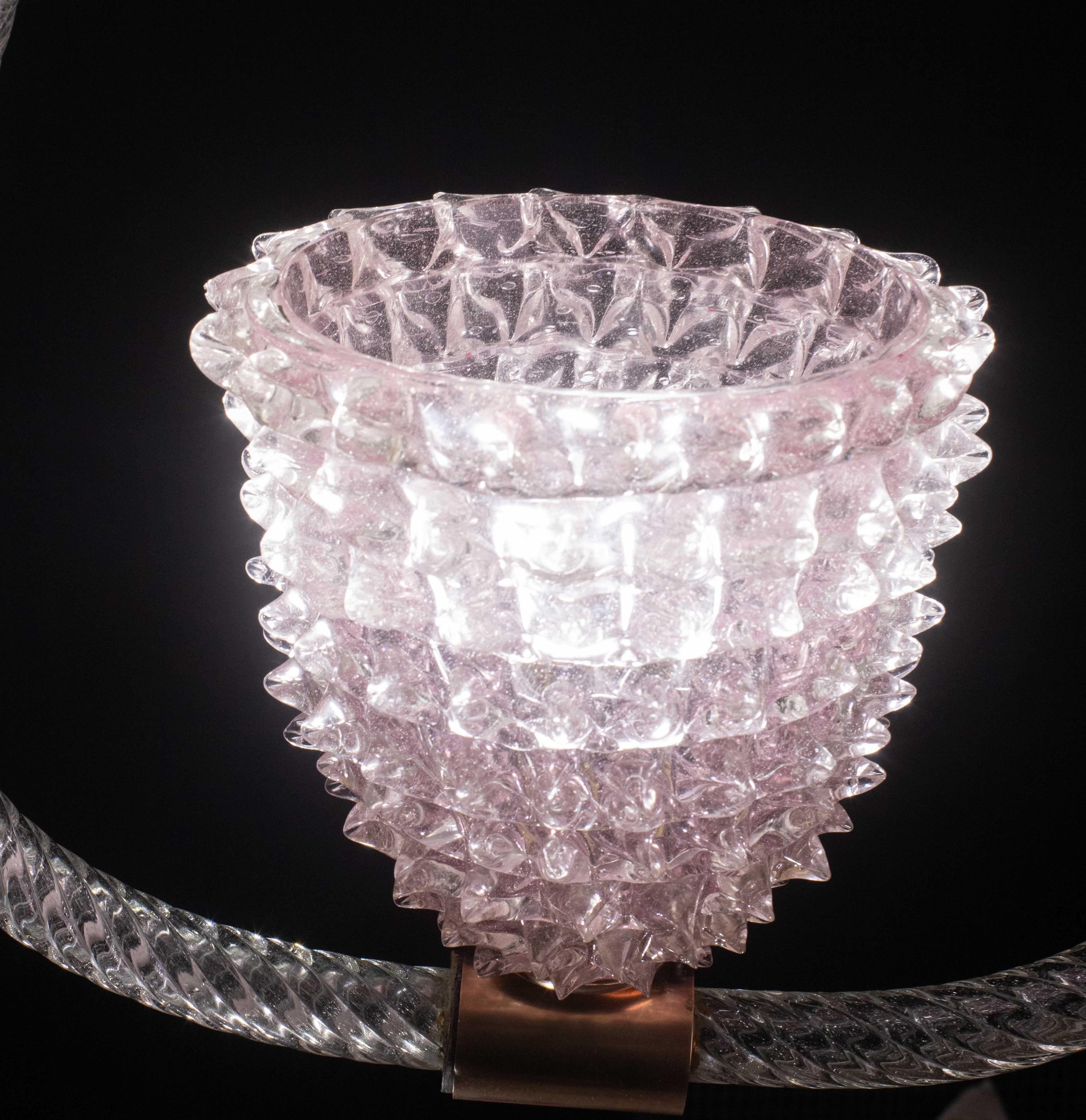 Mid-20th Century Extraordinary Pink Rostrato Murano Glass Chandelier  by Barovier & Toso, 1940s For Sale