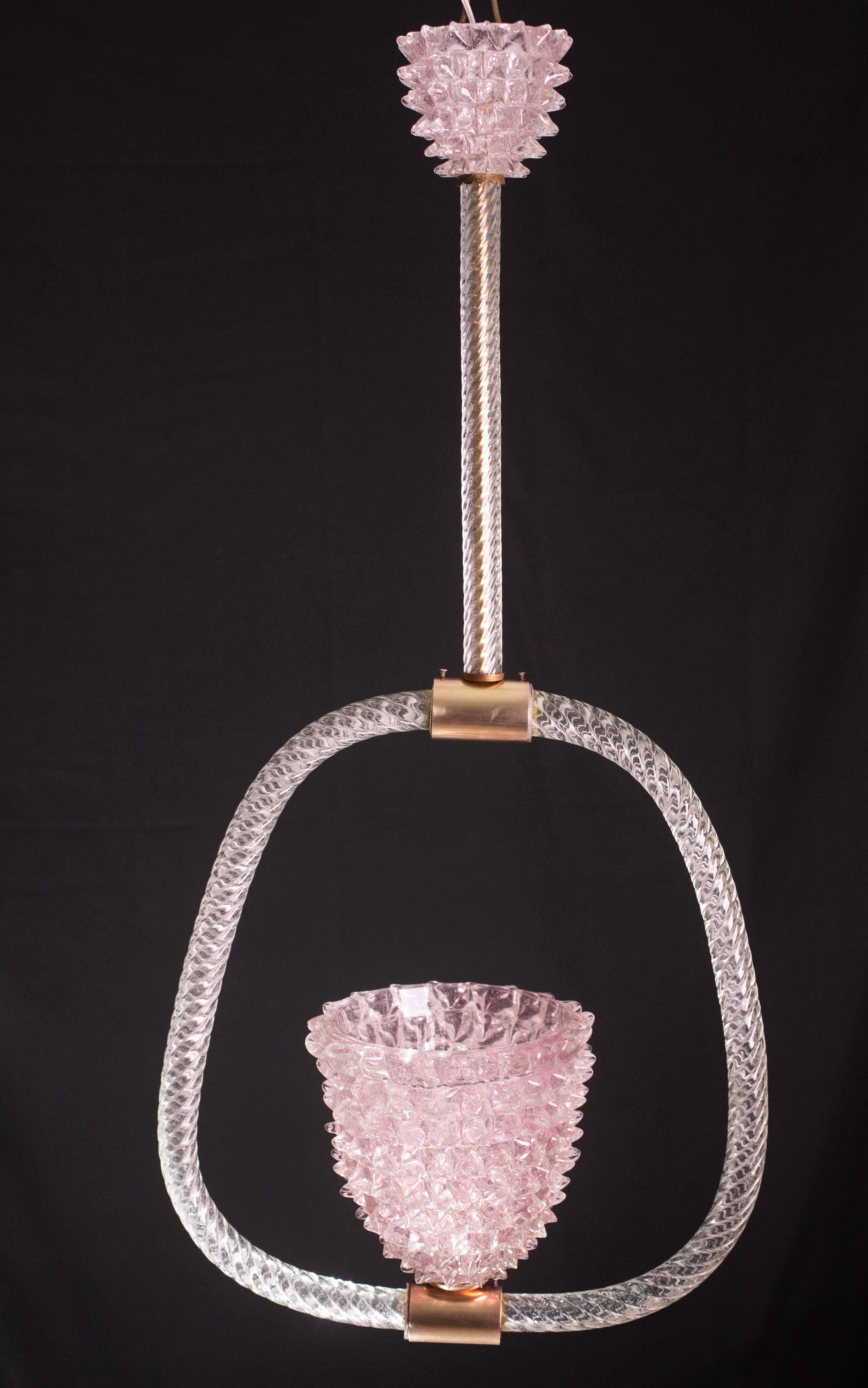 Extraordinary Pink Rostrato Murano Glass Chandelier  by Barovier & Toso, 1940s For Sale 1