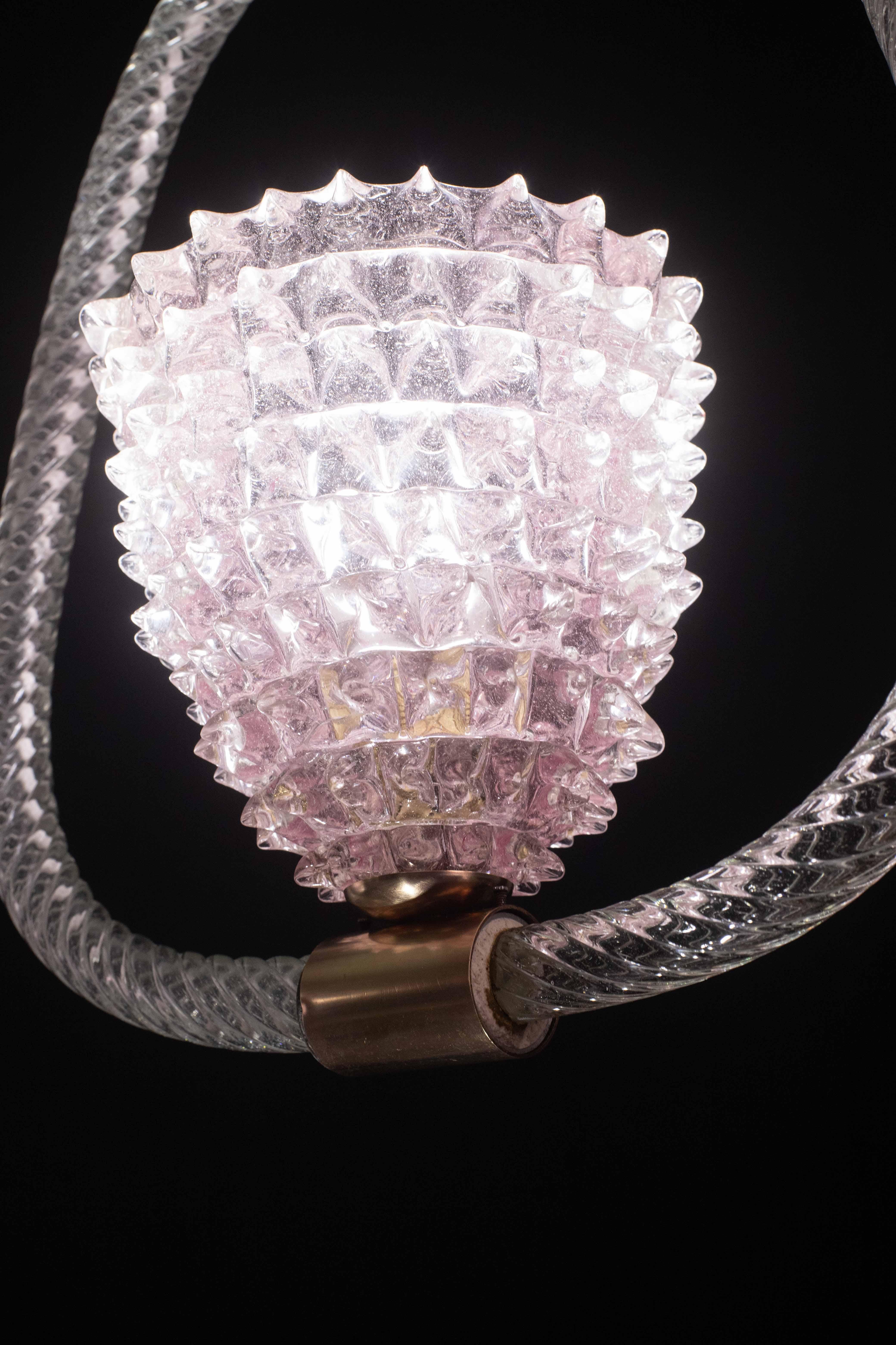 Extraordinary Pink Rostrato Murano Glass Chandelier  by Barovier & Toso, 1940s For Sale 2