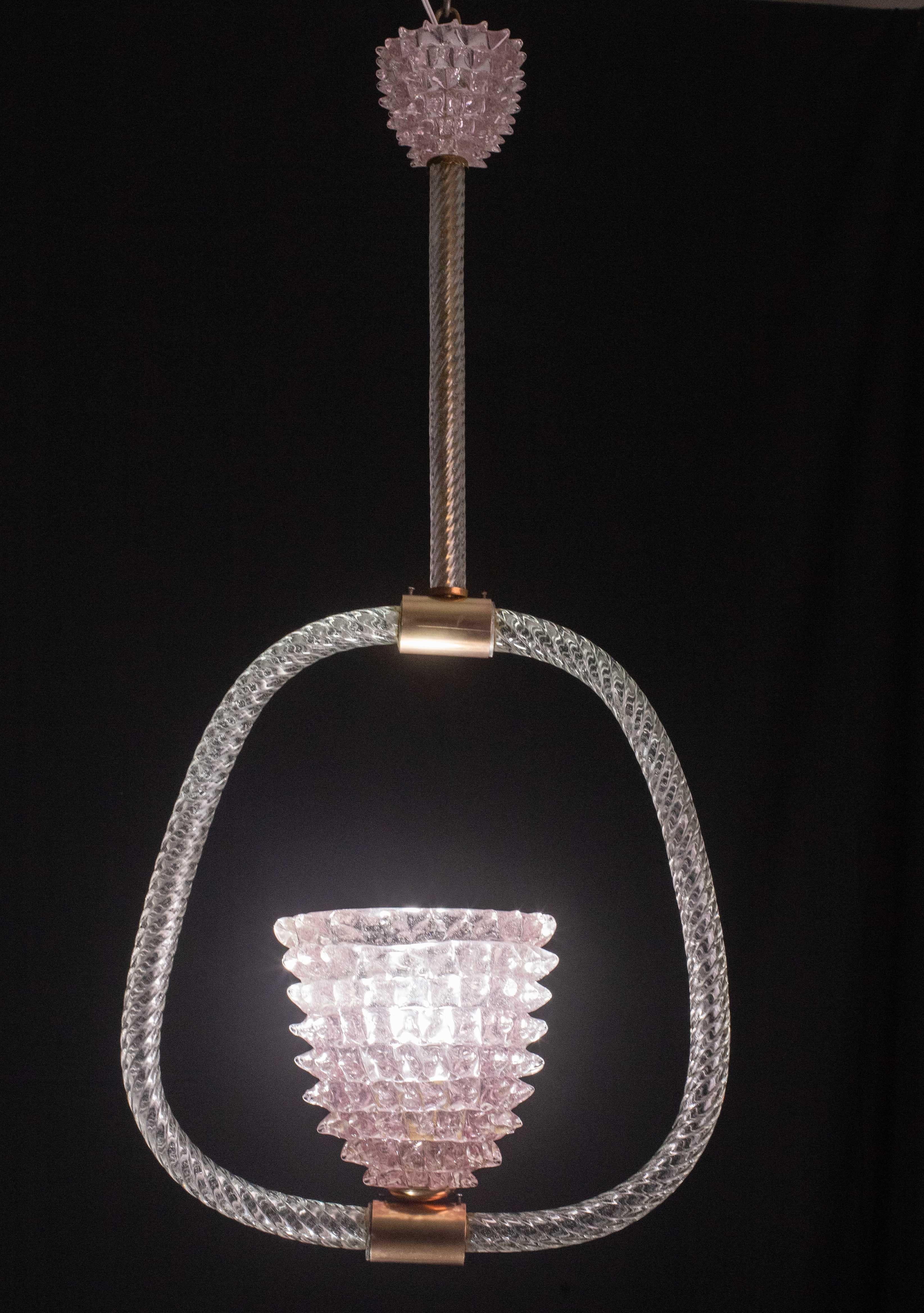Extraordinary Pink Rostrato Murano Glass Chandelier  by Barovier & Toso, 1940s For Sale 4