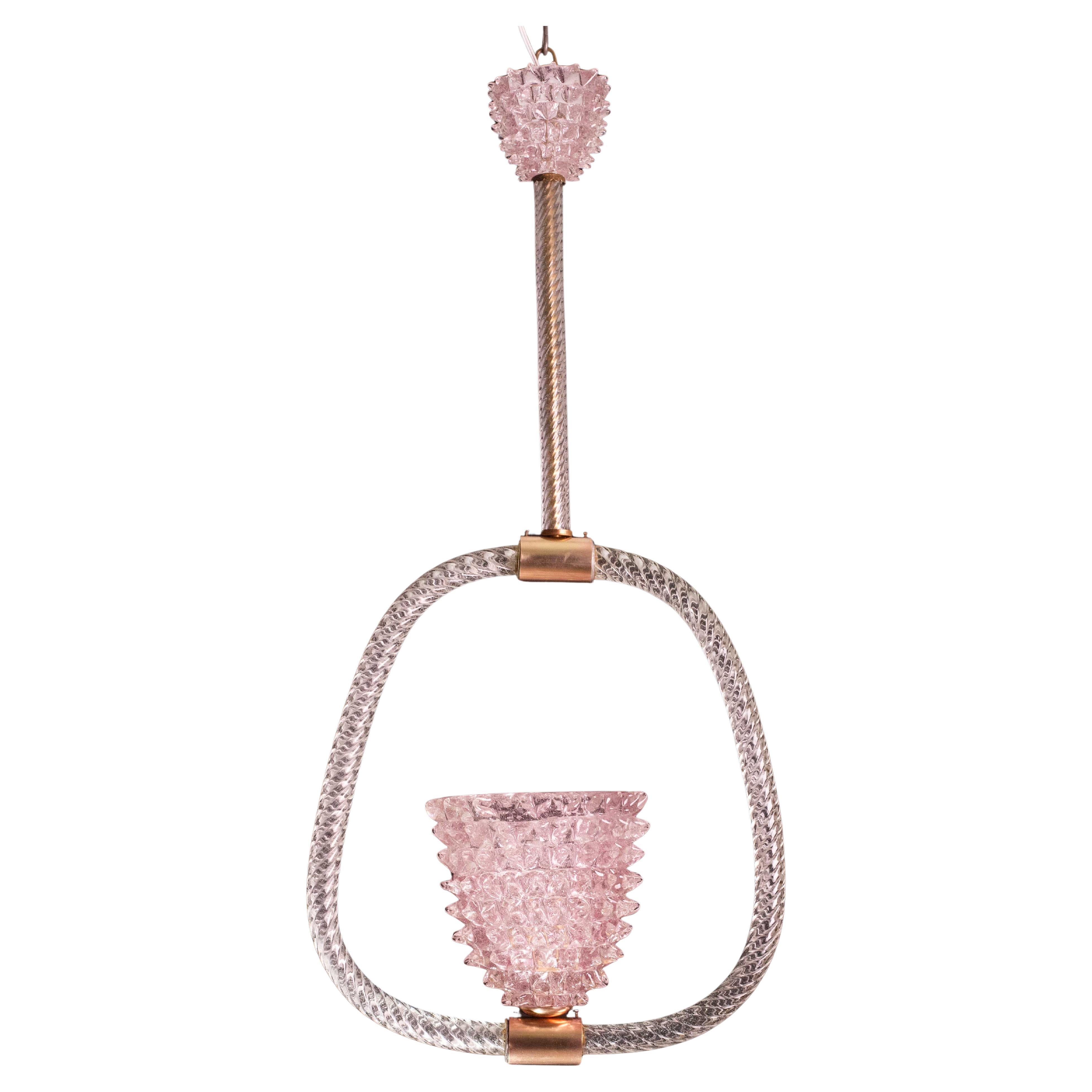 Extraordinary Pink Rostrato Murano Glass Chandelier  by Barovier & Toso, 1940s