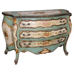 Extraordinary Polychrome Paint Decorated Venetian Rococo Bombe Commode C1870