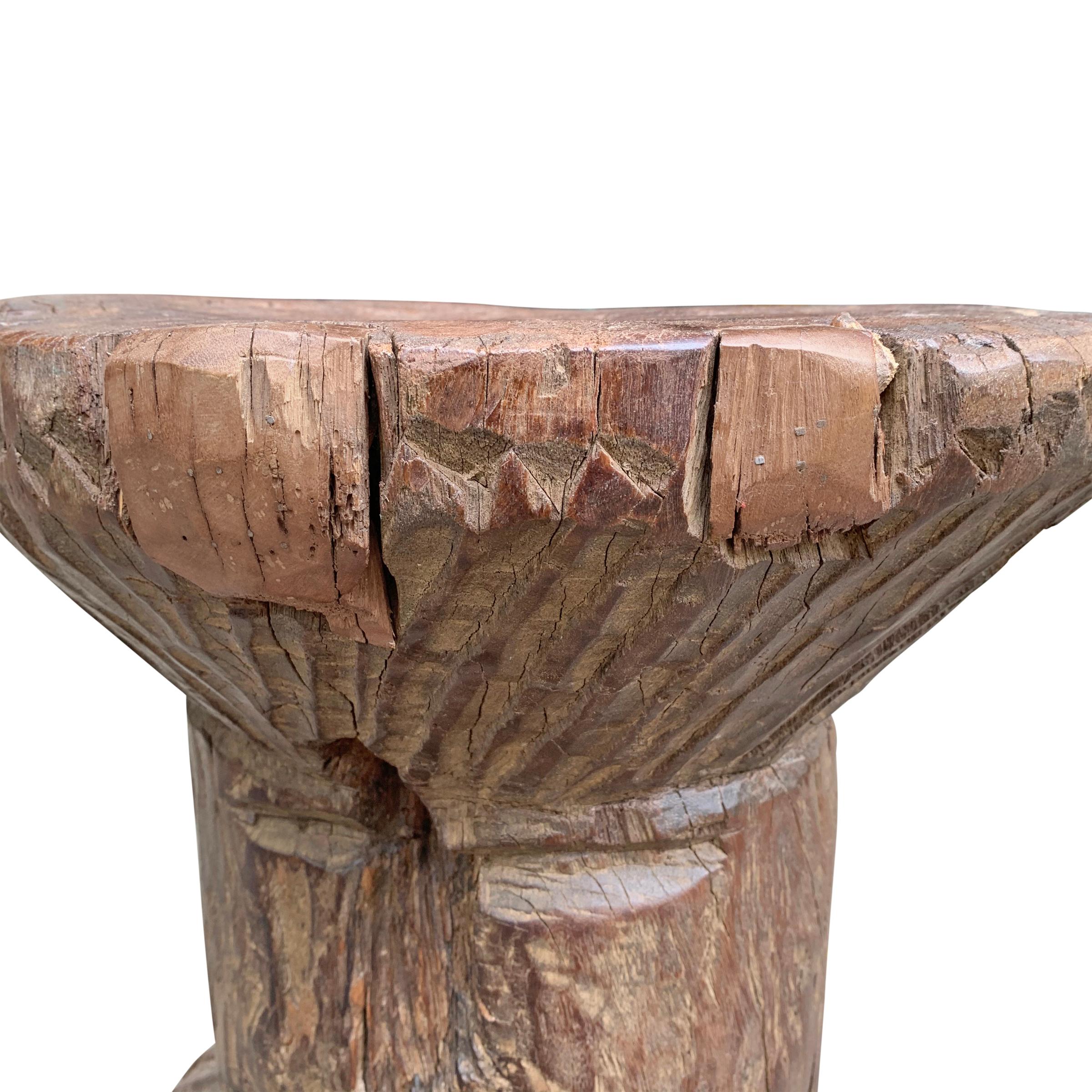 Extraordinary Primitive Carved Wood Stool 7
