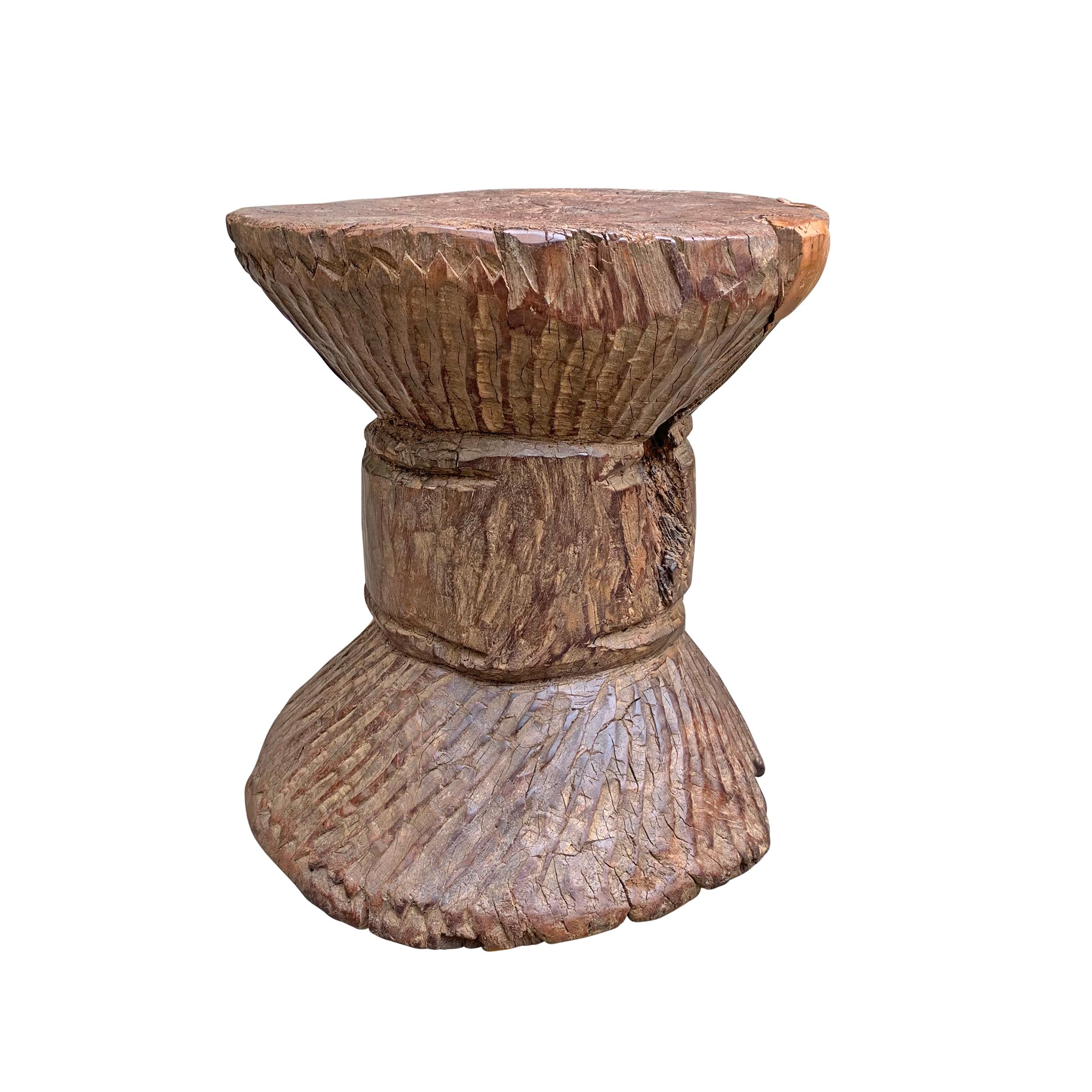 Hand-Carved Extraordinary Primitive Carved Wood Stool