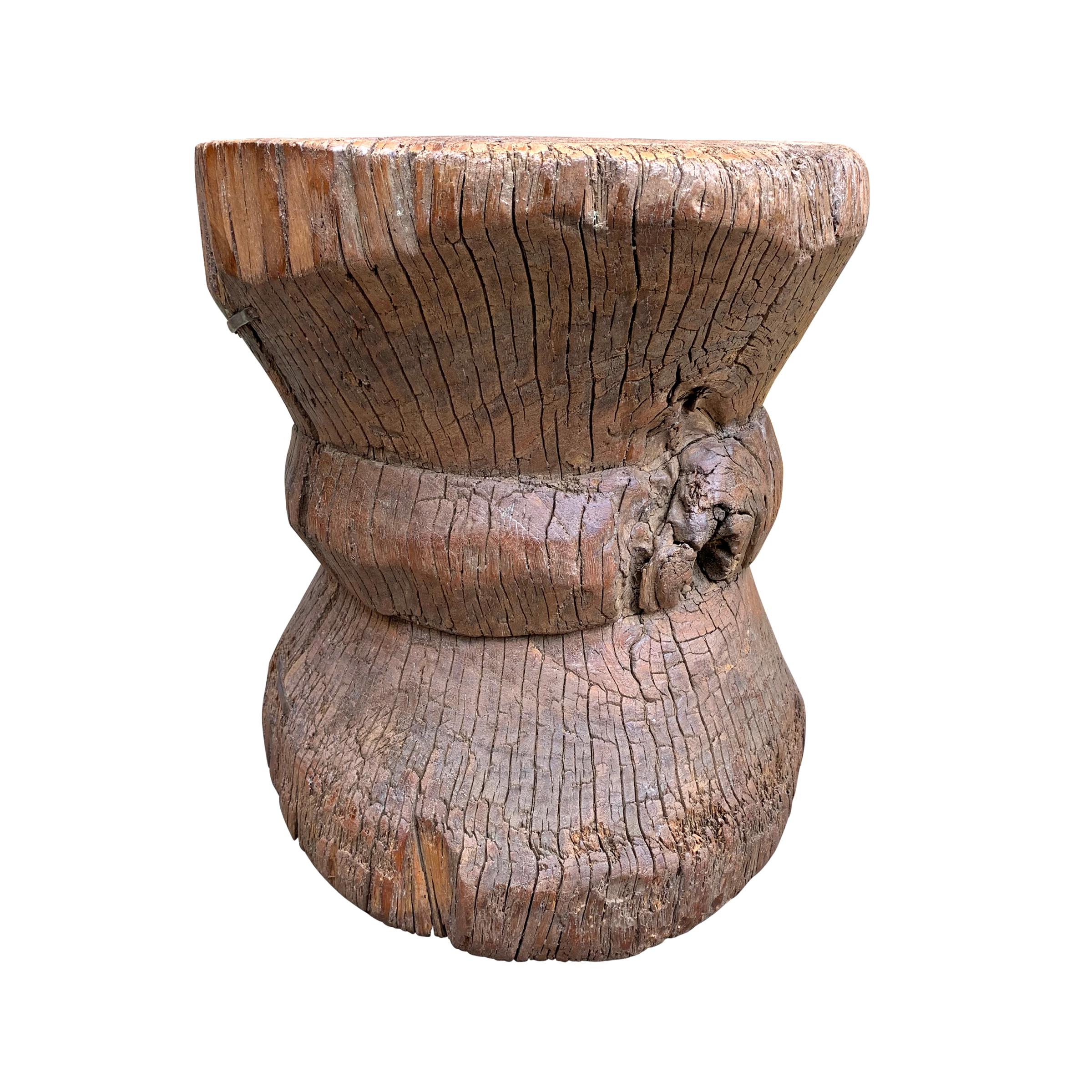 Extraordinary Primitive Carved Wood Stool In Good Condition In Chicago, IL