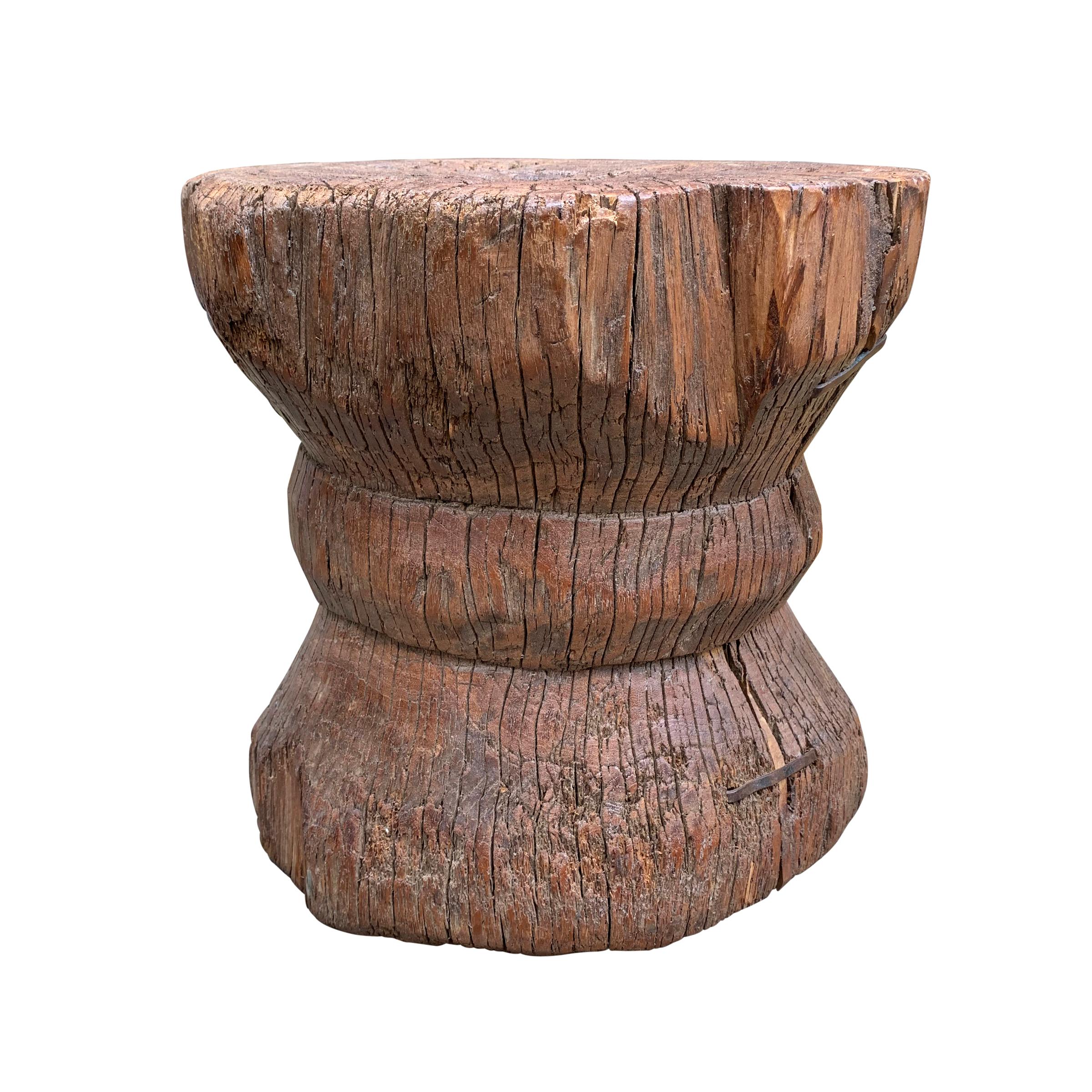 19th Century Extraordinary Primitive Carved Wood Stool