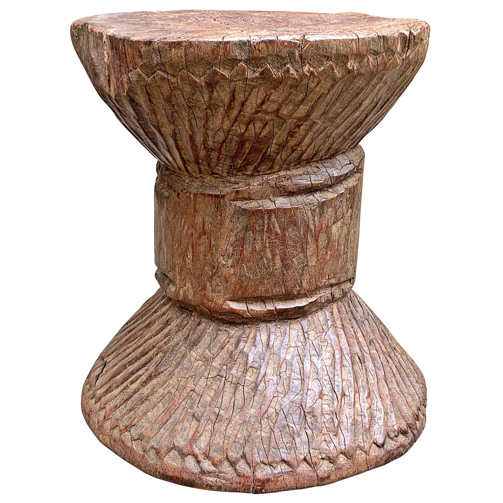 Extraordinary Primitive Carved Wood Stool