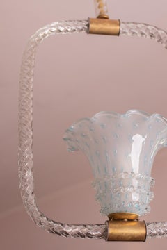 Extraordinary Rare Blue Murano Pendant Light, "Bullicante Glass", by Barovier