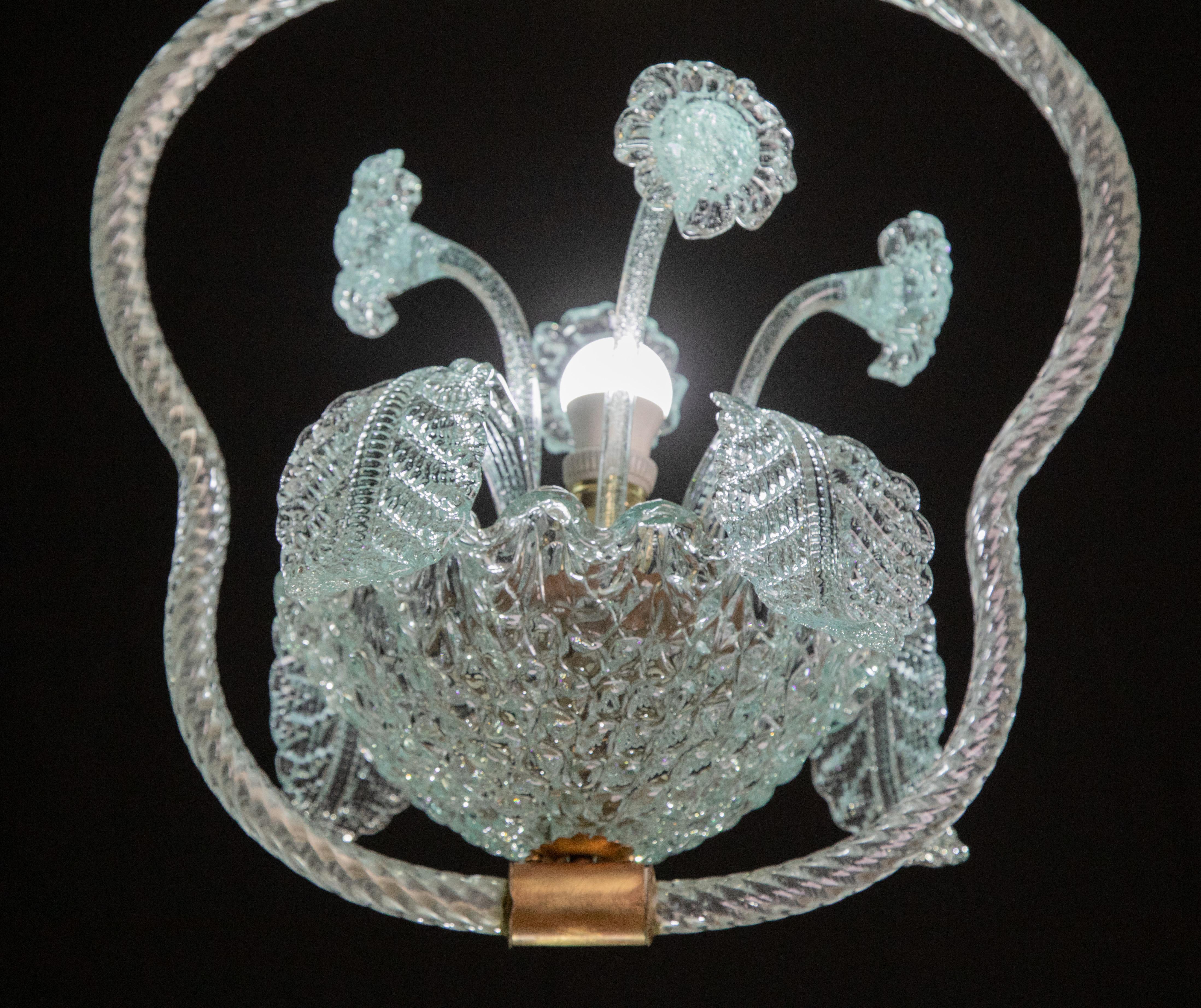 Mid-20th Century Extraordinary Rare Blue Barovier e Toso Light with Flowers, 1940s For Sale