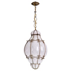 Extraordinary Rare Large Size Venetian Lantern in Murano Reticello Glass, 1940s