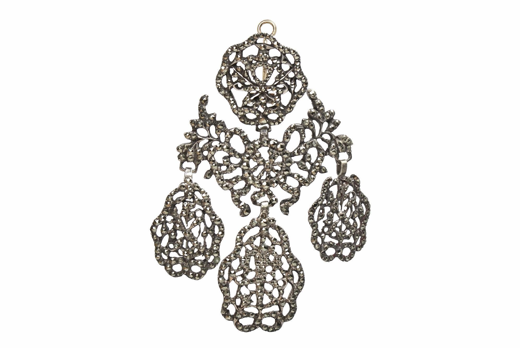 George II Extraordinary Rare Love Toke Armatory Pyrite Girandole Earrings c. 1750 For Sale