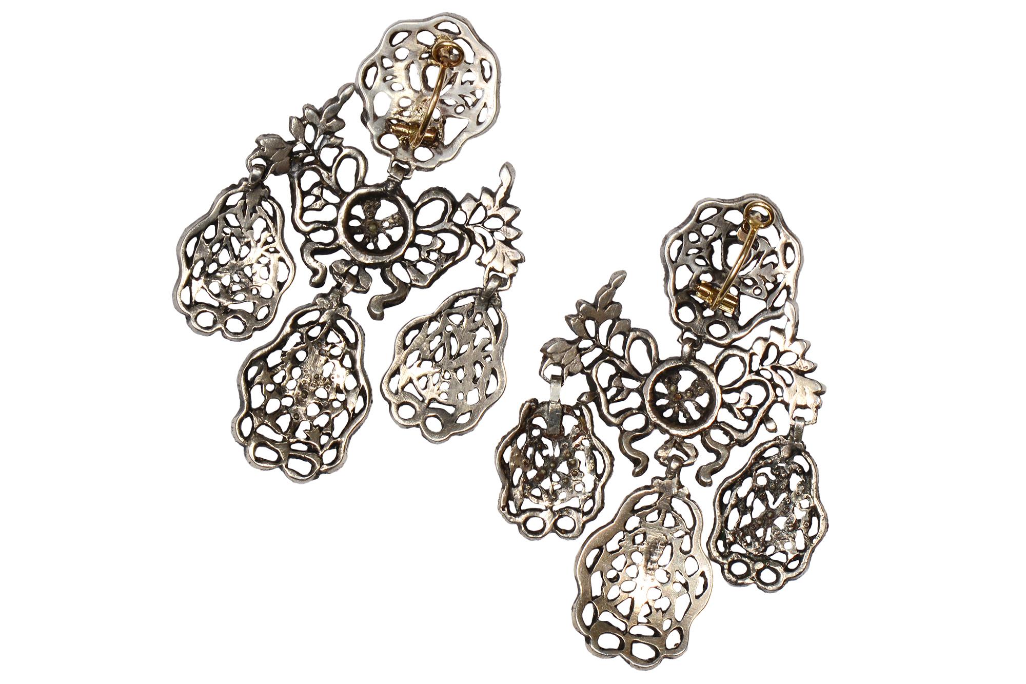 Rose Cut Extraordinary Rare Love Toke Armatory Pyrite Girandole Earrings c. 1750 For Sale