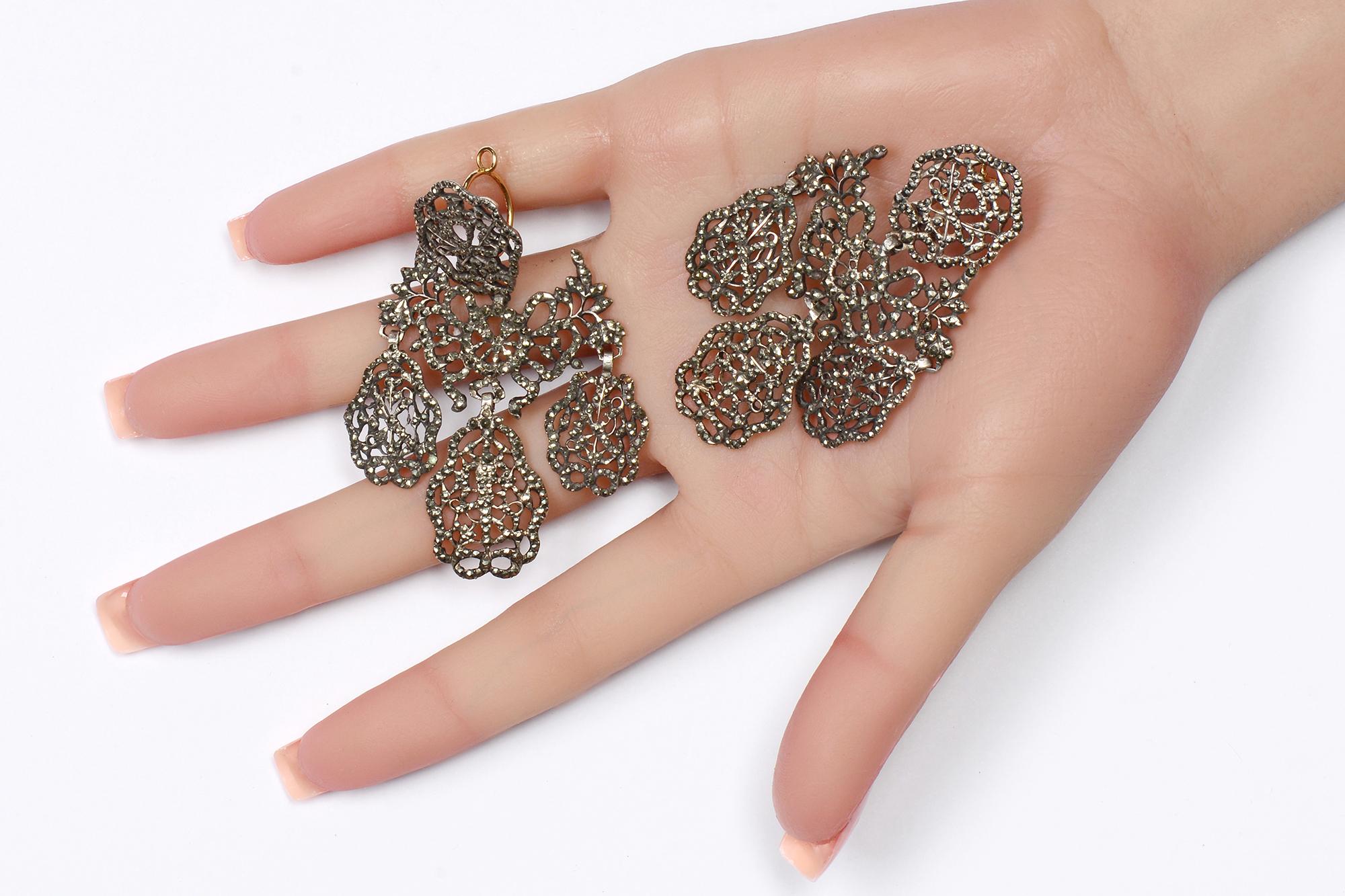 Extraordinary Rare Love Toke Armatory Pyrite Girandole Earrings c. 1750 In Excellent Condition For Sale In Stamford, CT