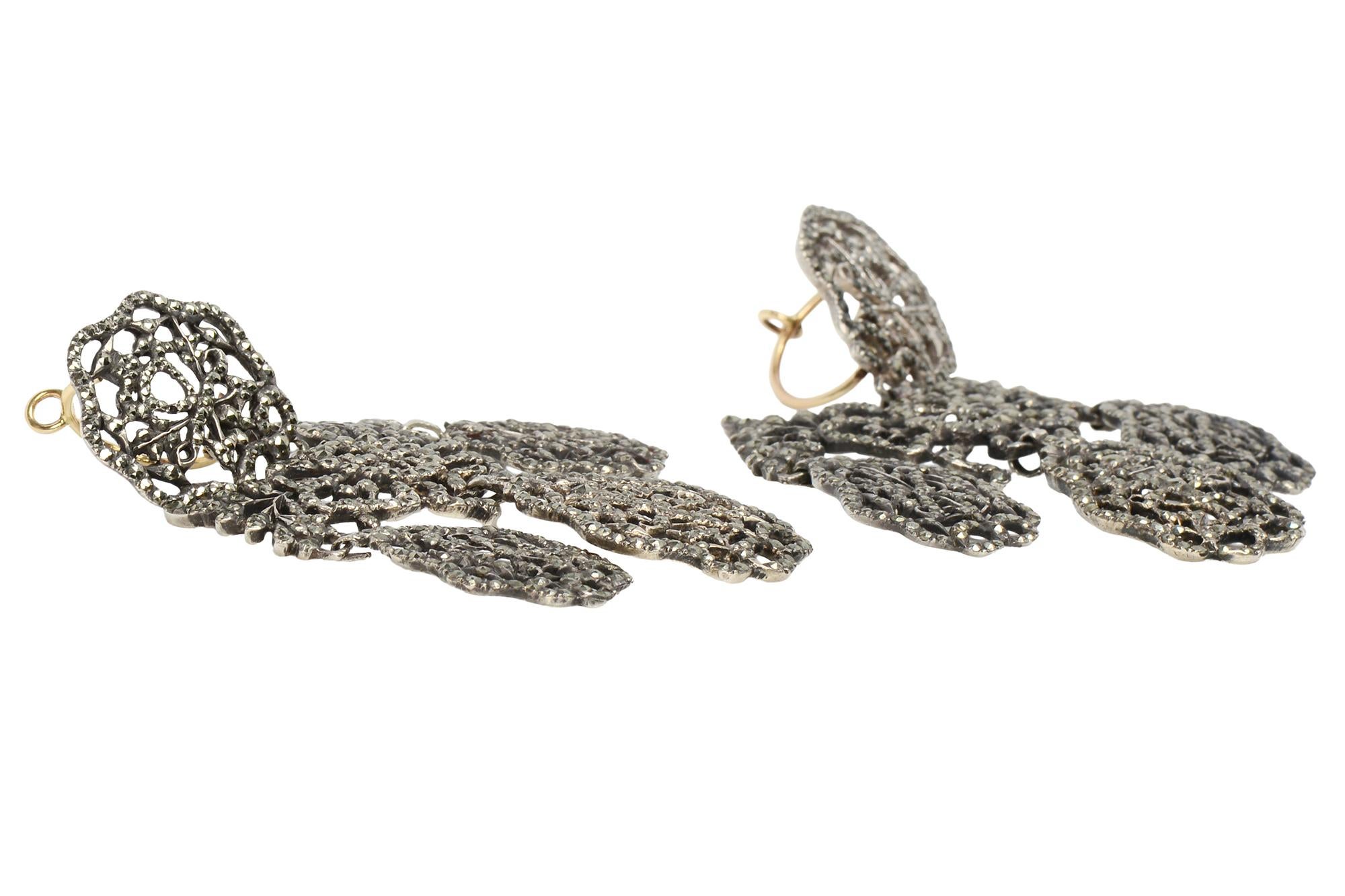 Women's or Men's Extraordinary Rare Love Toke Armatory Pyrite Girandole Earrings c. 1750 For Sale