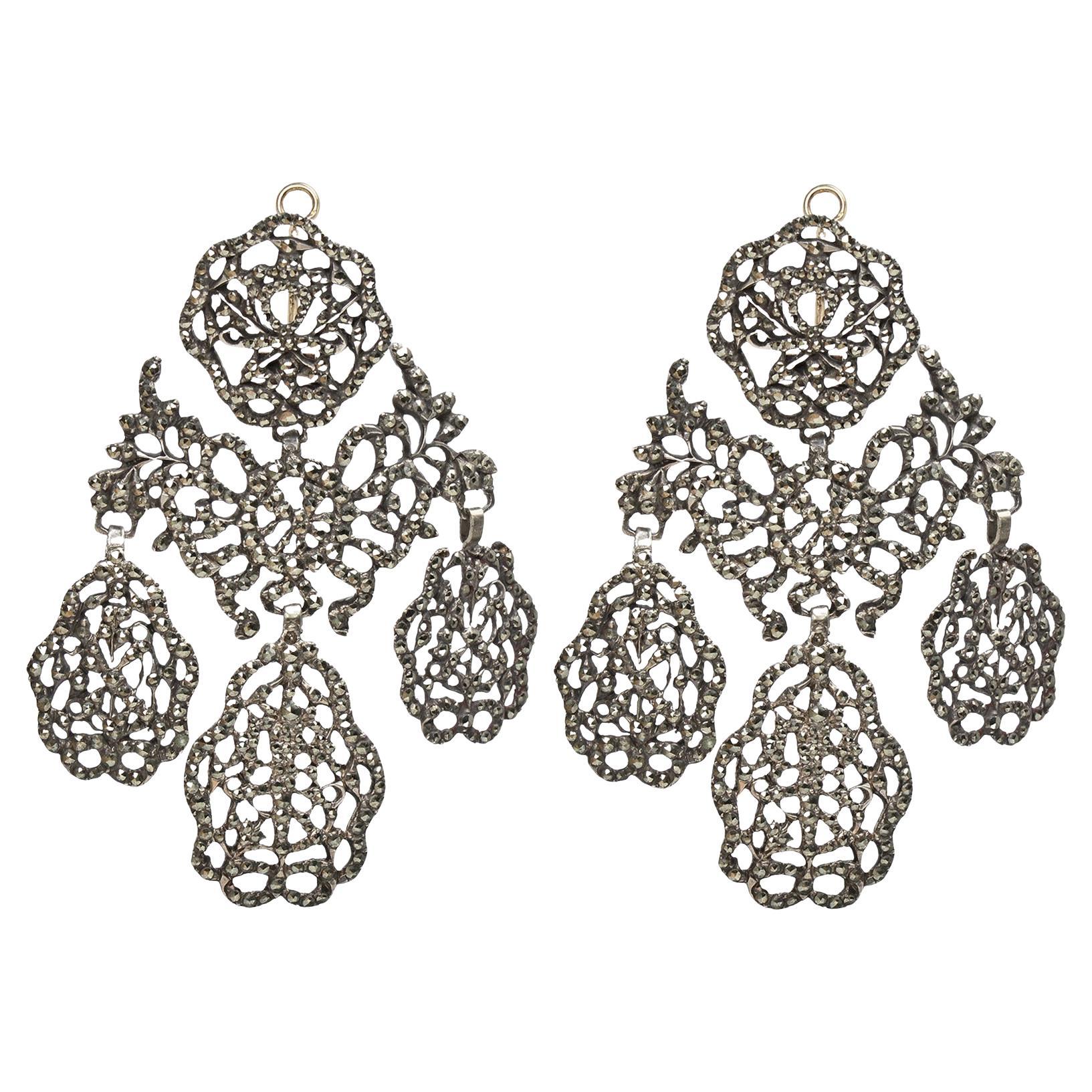 Extraordinary Rare Love Toke Armatory Pyrite Girandole Earrings c. 1750