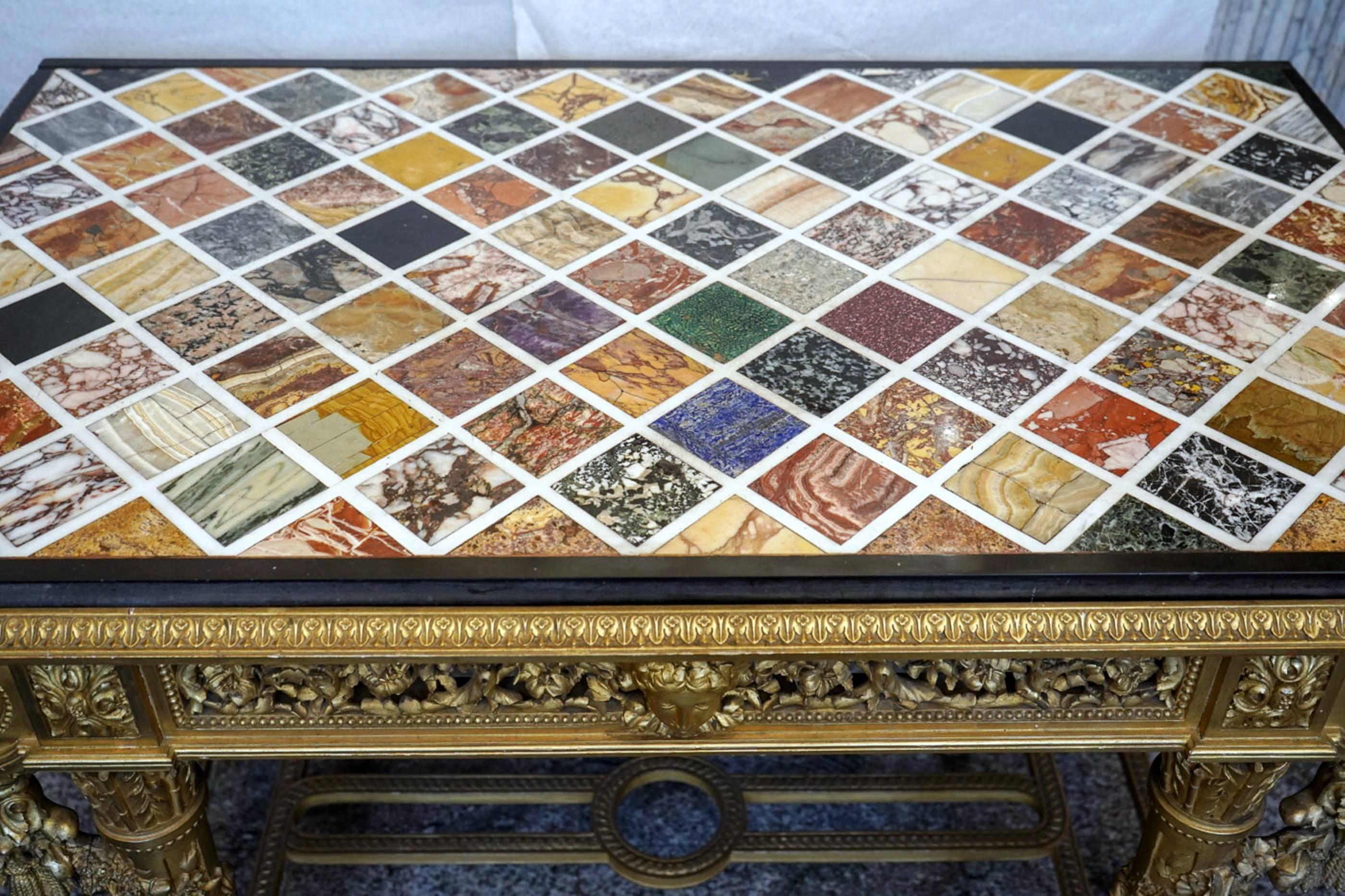 French Extraordinary Rectangular Giltwood Centre Table 19th Century Marble Intarsia Top For Sale