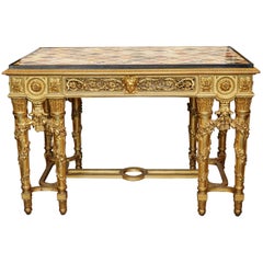 Extraordinary Rectangular Giltwood Centre Table 19th Century Marble Intarsia Top