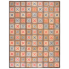 Extraordinaire Tapis crocheté américain contemporain rouge-bleu à motif 4 étoiles