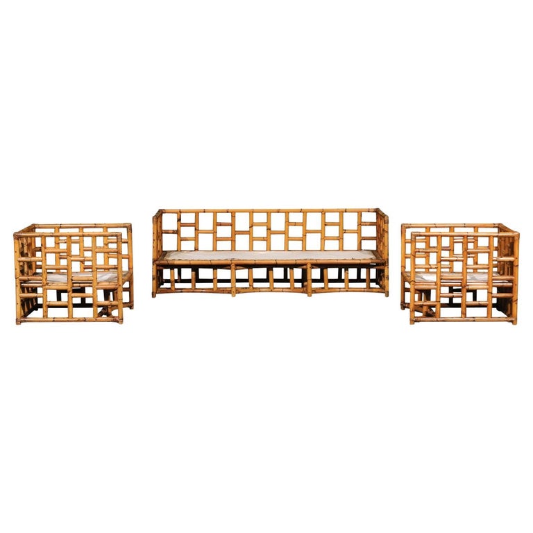 Extraordinary Restored 3Piece Rattan Seating Set, Puerto Rico, Circa
