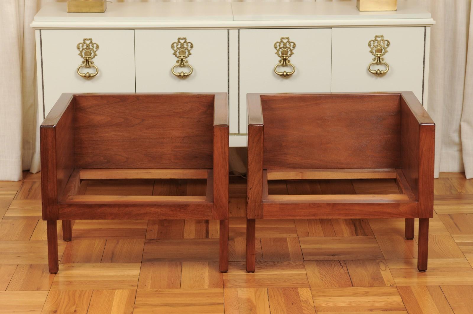 Außergewöhnliches Paar Loungesessel aus Nussbaumholz mit Würfel im Probber-Stil - 2 Paar im Angebot 8