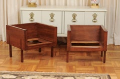 Extraordinary Pair of Walnut Cube Probber Style Loungers - 2 Pair