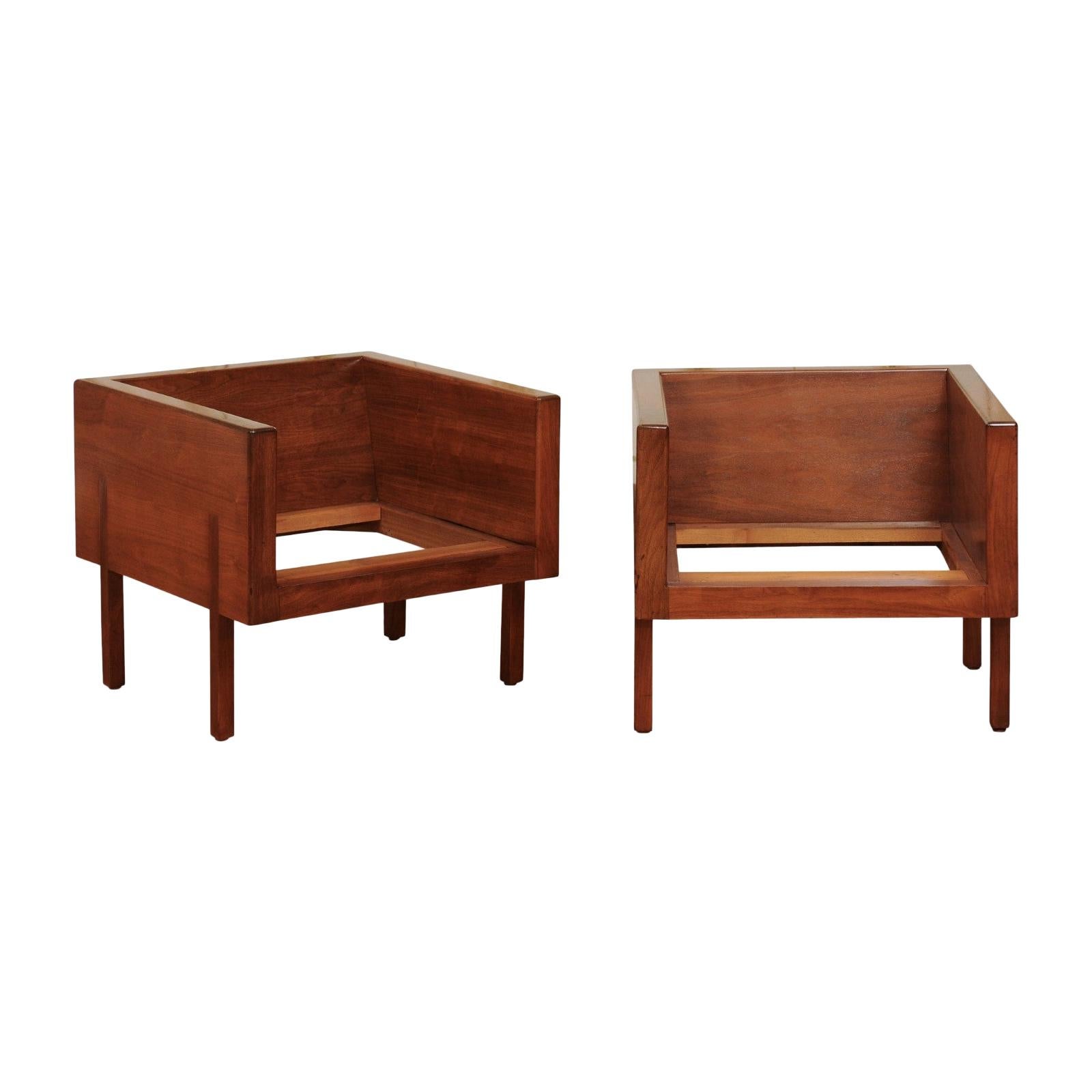 Extraordinary Pair of Walnut Cube Probber Style Loungers - 2 Pair