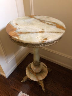 Extraordinary Round Onyx and Gilt Brass Empire Pedestal Side Table