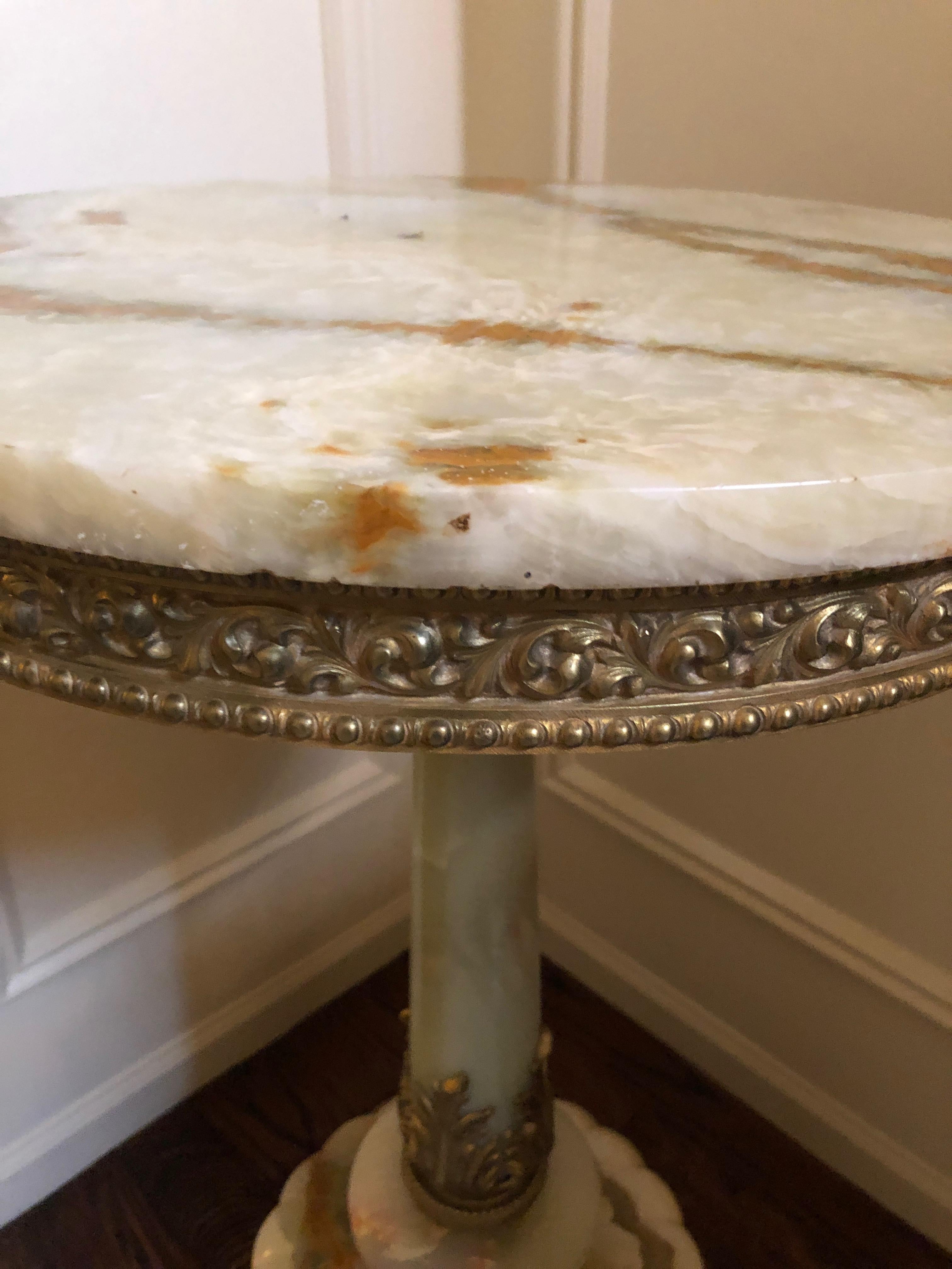 French Extraordinary Round Onyx and Gilt Brass Empire Pedestal Side Table