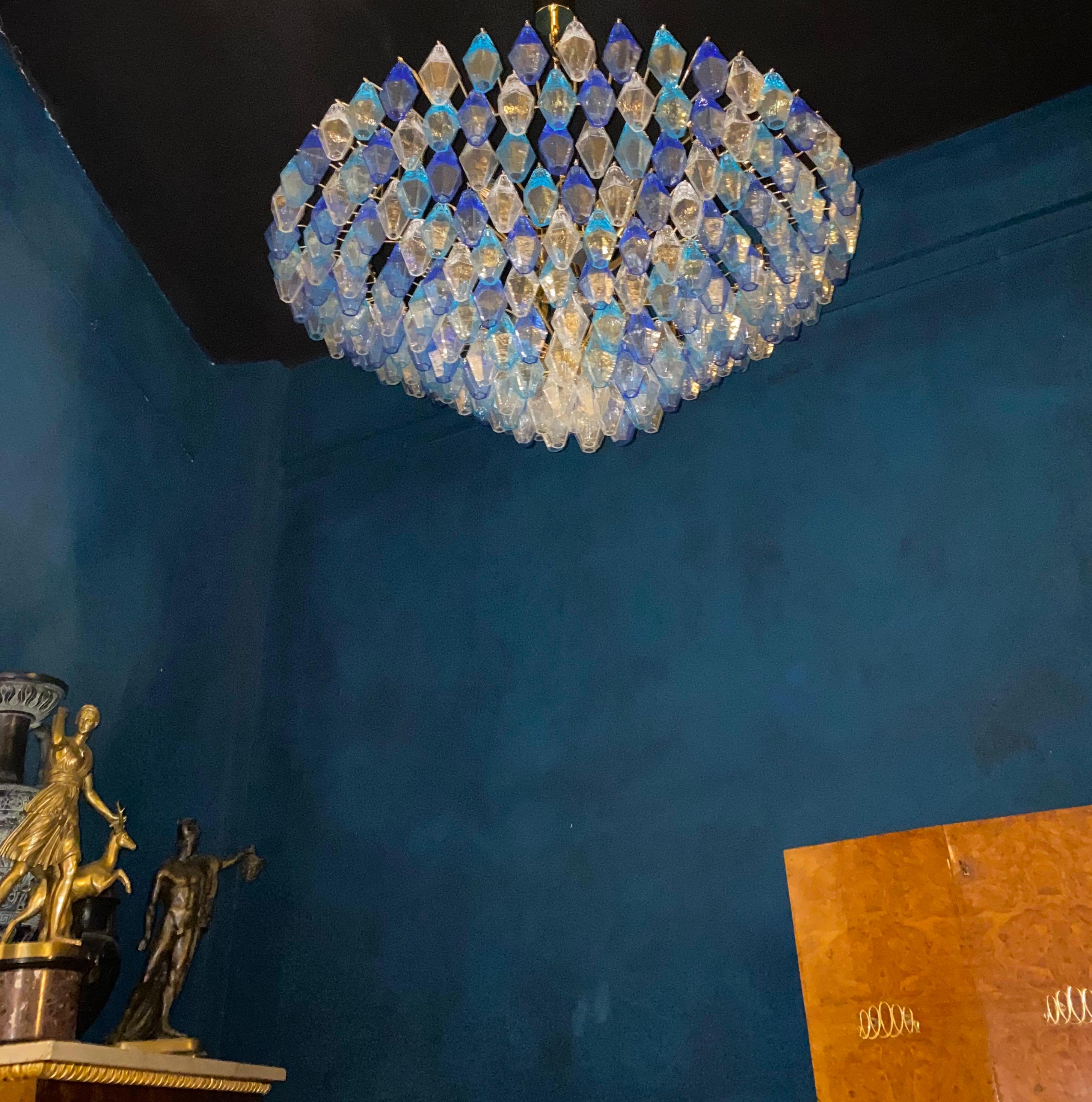Extraordinary Sapphire Color Poliedri Murano Glass Ceiling Light or Chandelier 4