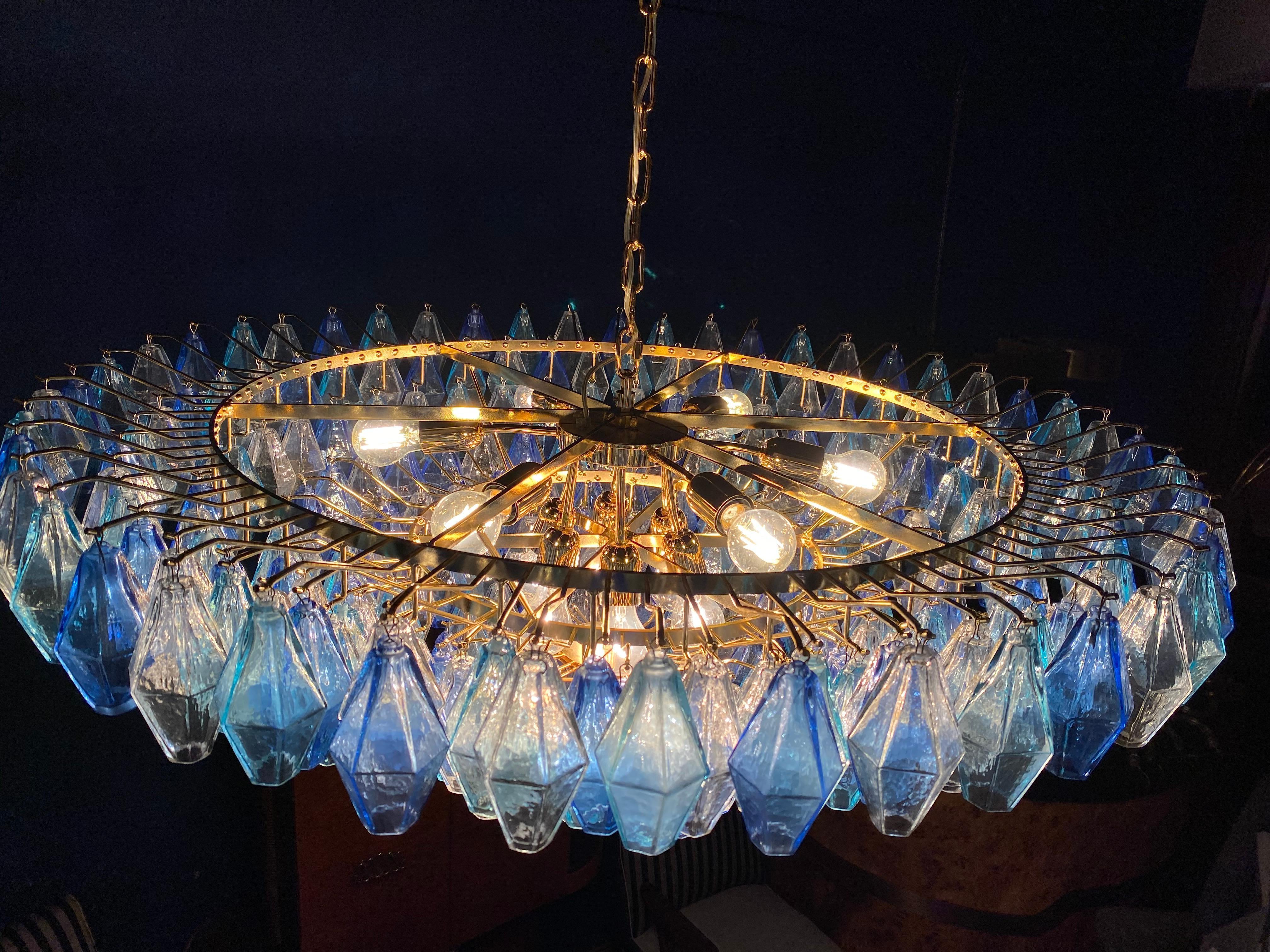 Extraordinary Sapphire Color Poliedri Murano Glass Ceiling Light or Chandelier 10