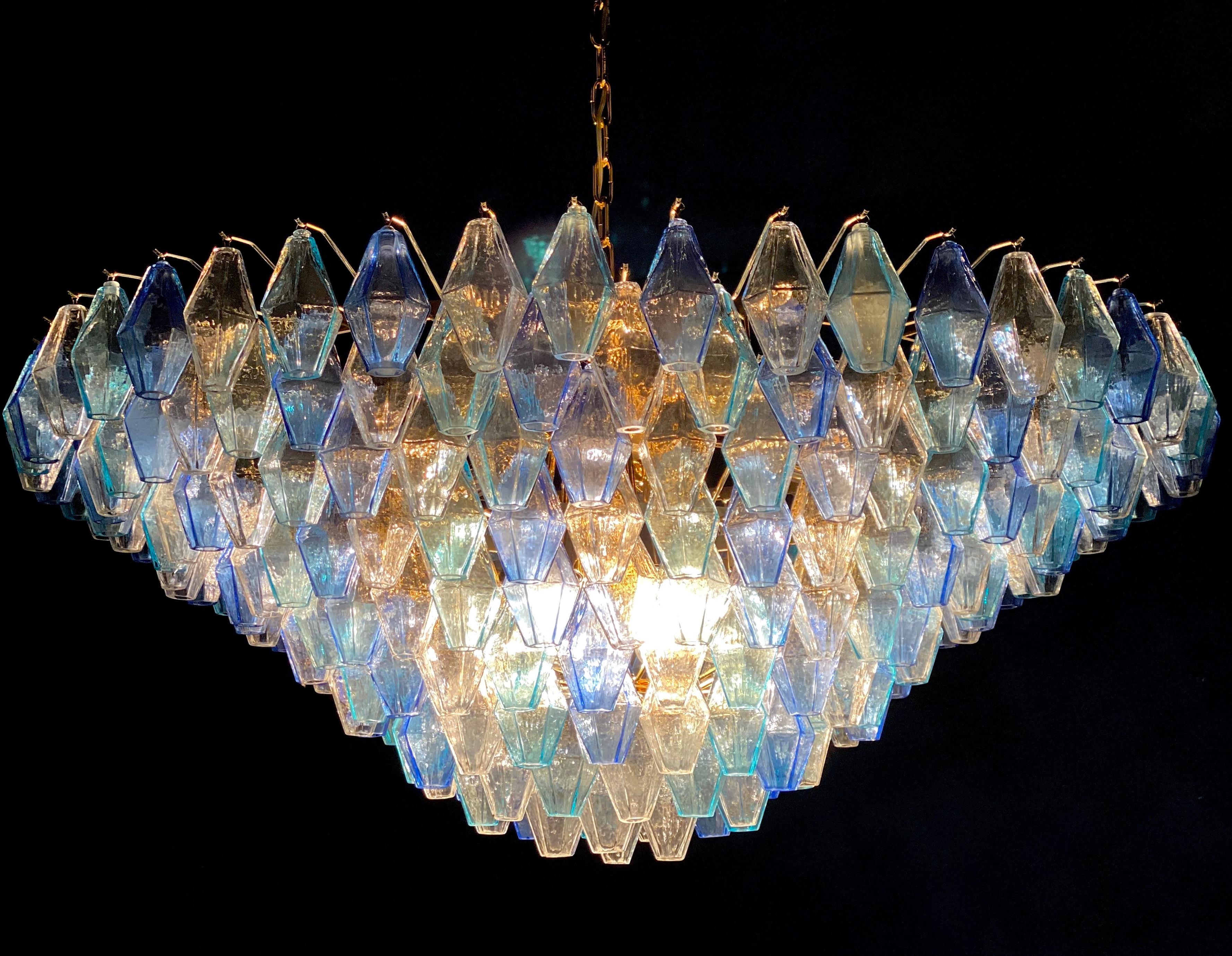 This huge striking chandelier consists of 253 hand blown Ice, heavenly and blue colored 
