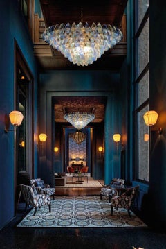 Extraordinary Sapphire Color Poliedri Murano Glass Ceiling Light or Chandelier