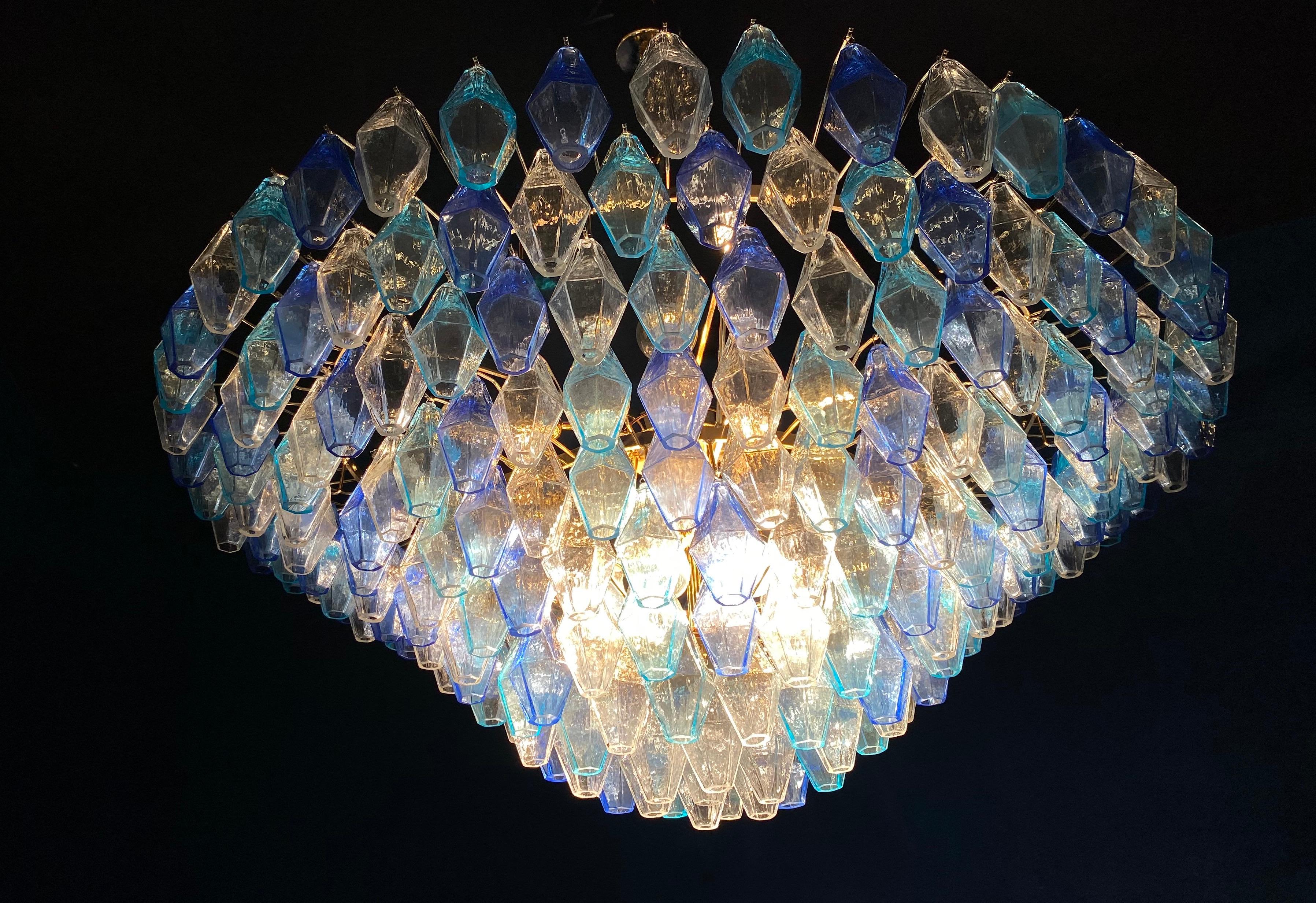 Italian Extraordinary Sapphire Color Poliedri Murano Glass Ceiling Light or Chandelier For Sale