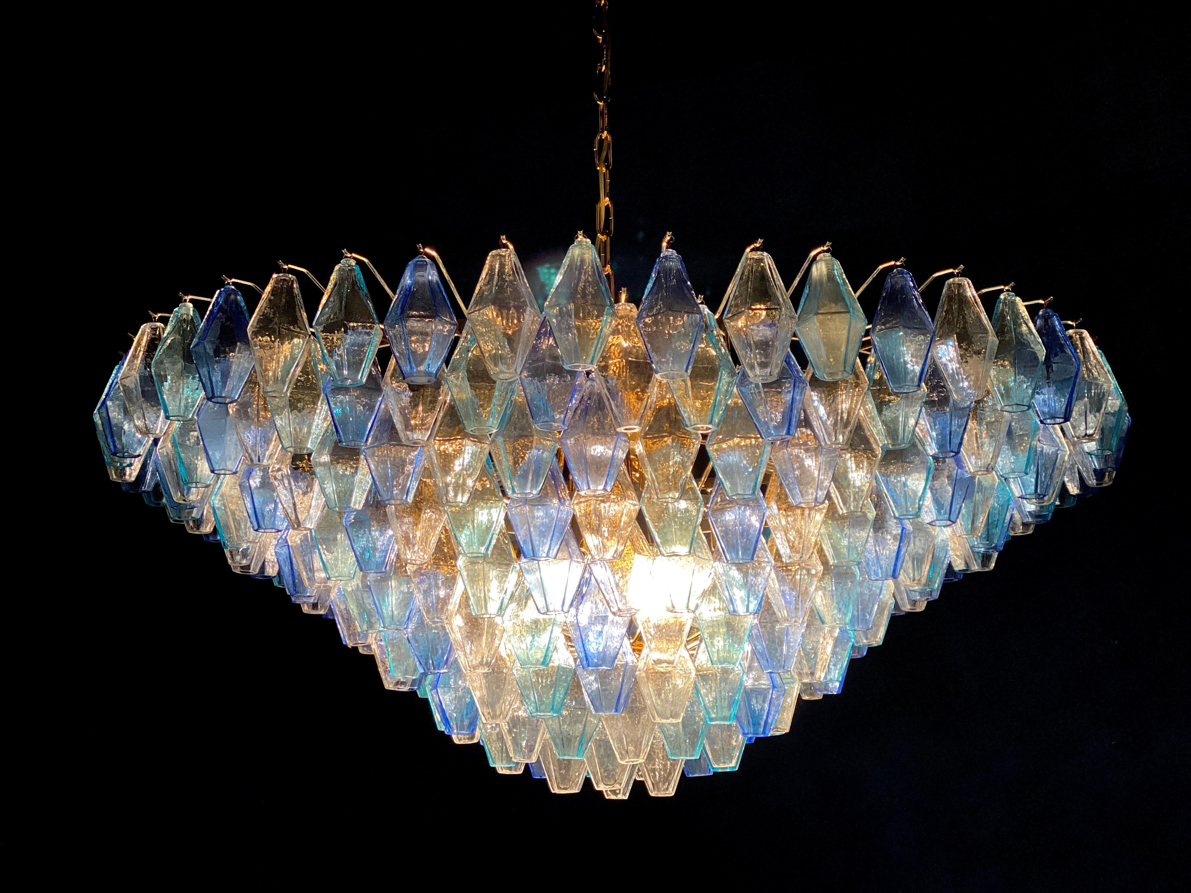 Italian Extraordinary Sapphire Color Poliedri Murano Glass Ceiling Light or Chandelier For Sale