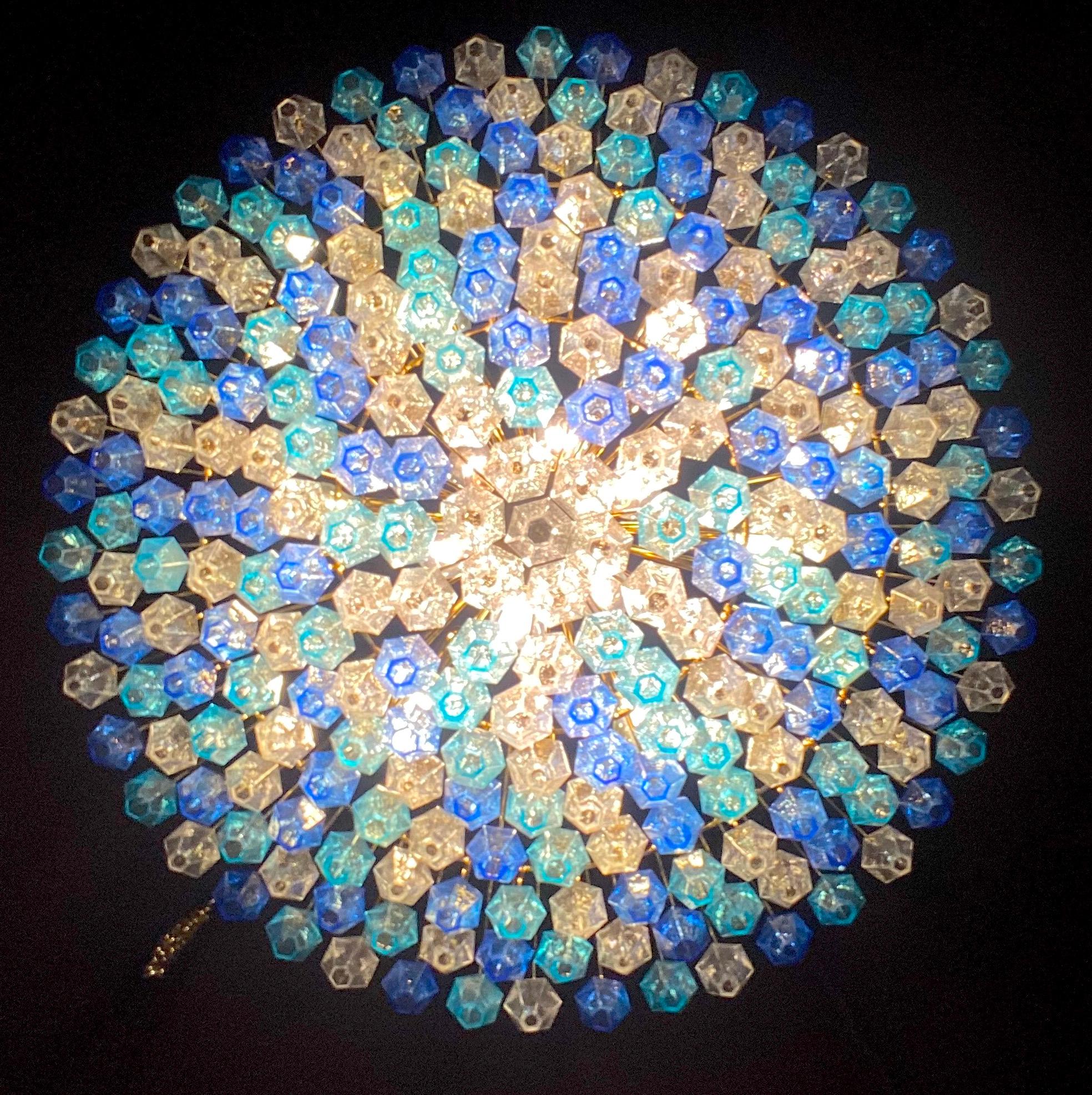 Extraordinary Sapphire Color Poliedri Murano Glass Ceiling Light or Chandelier In Excellent Condition For Sale In Rome, IT