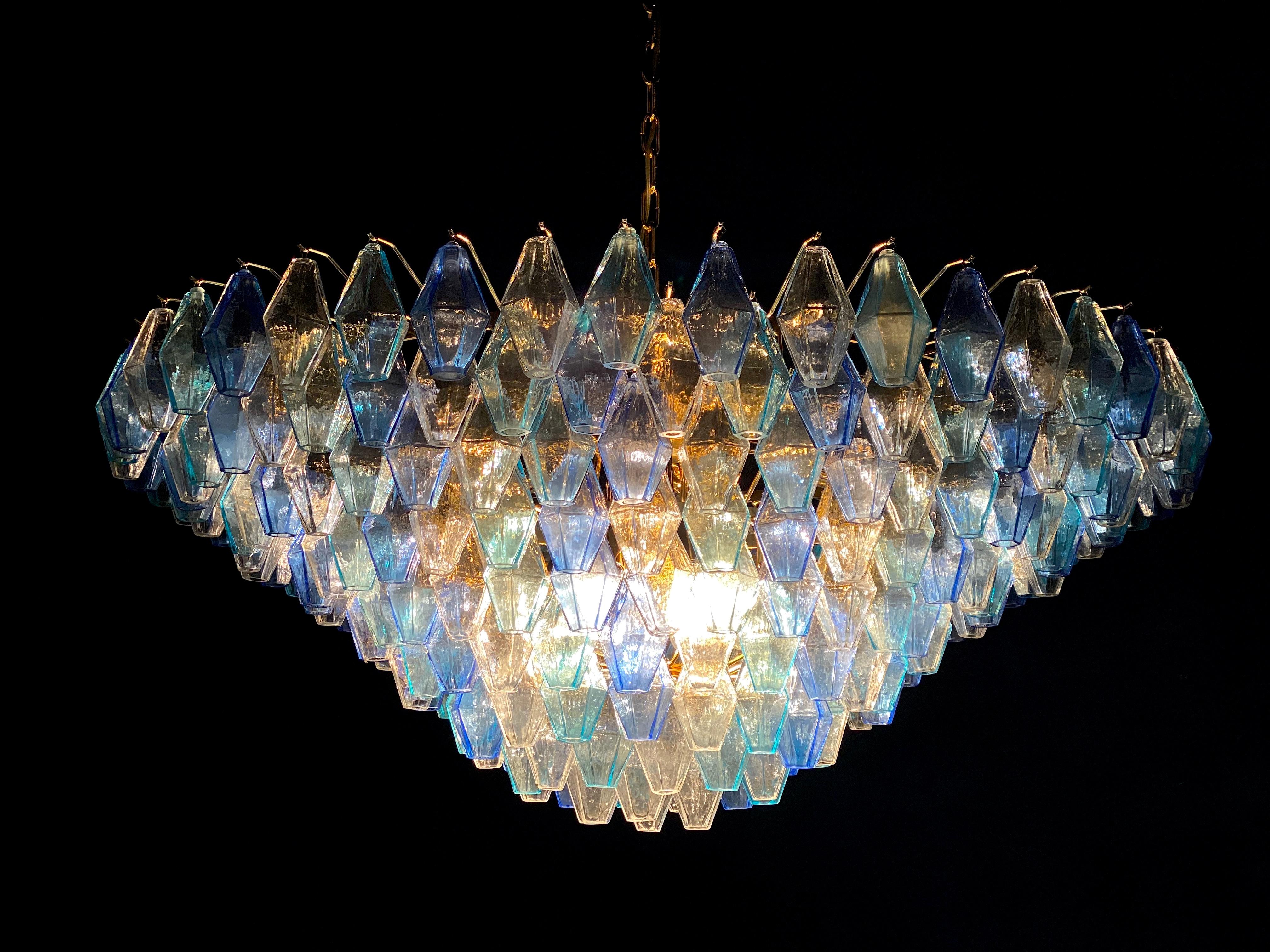 Late 20th Century Extraordinary Sapphire Color Poliedri Murano Glass Ceiling Light or Chandelier For Sale