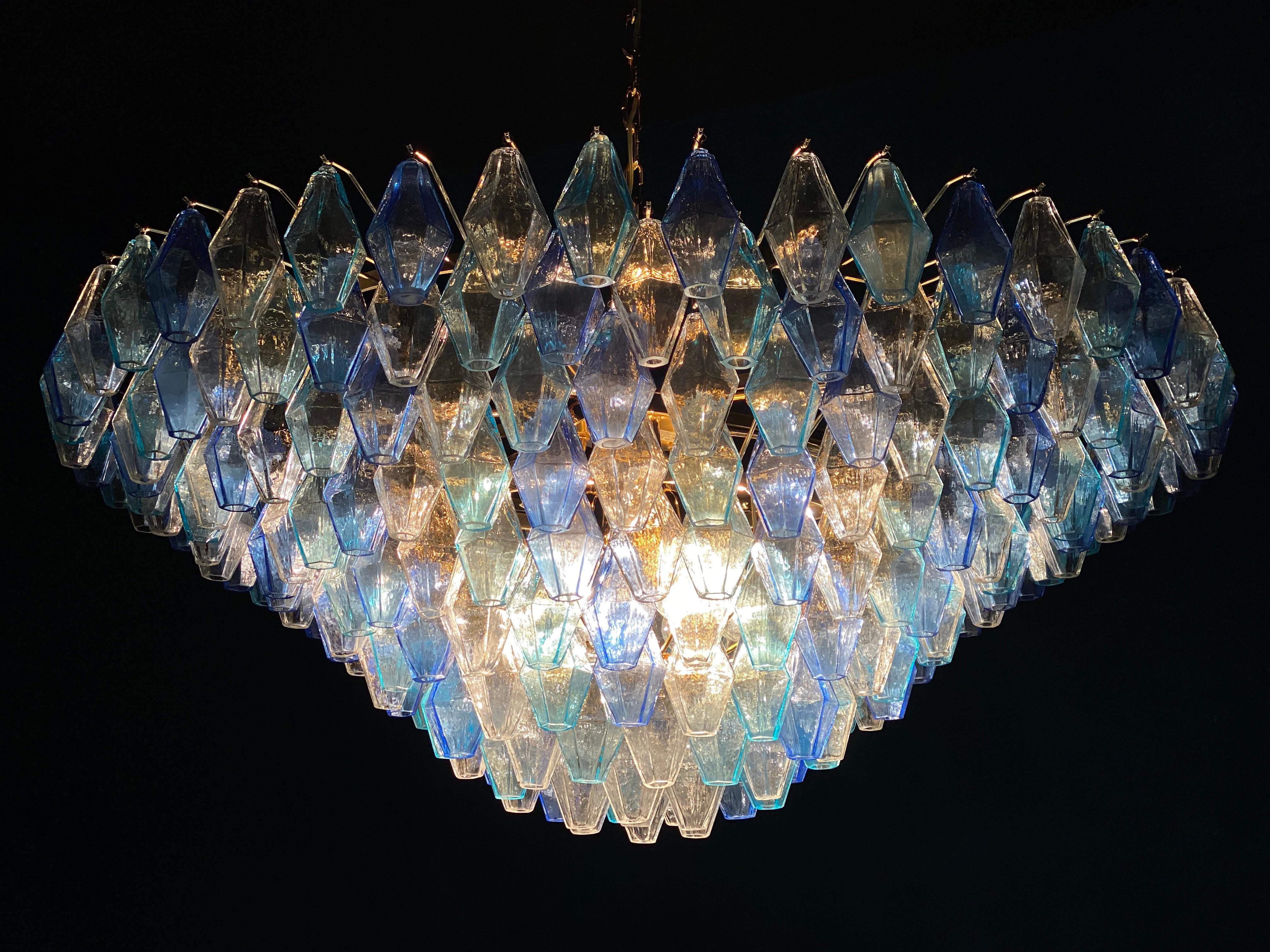 Extraordinary Sapphire Color Poliedri Murano Glass Ceiling Light or Chandelier 1