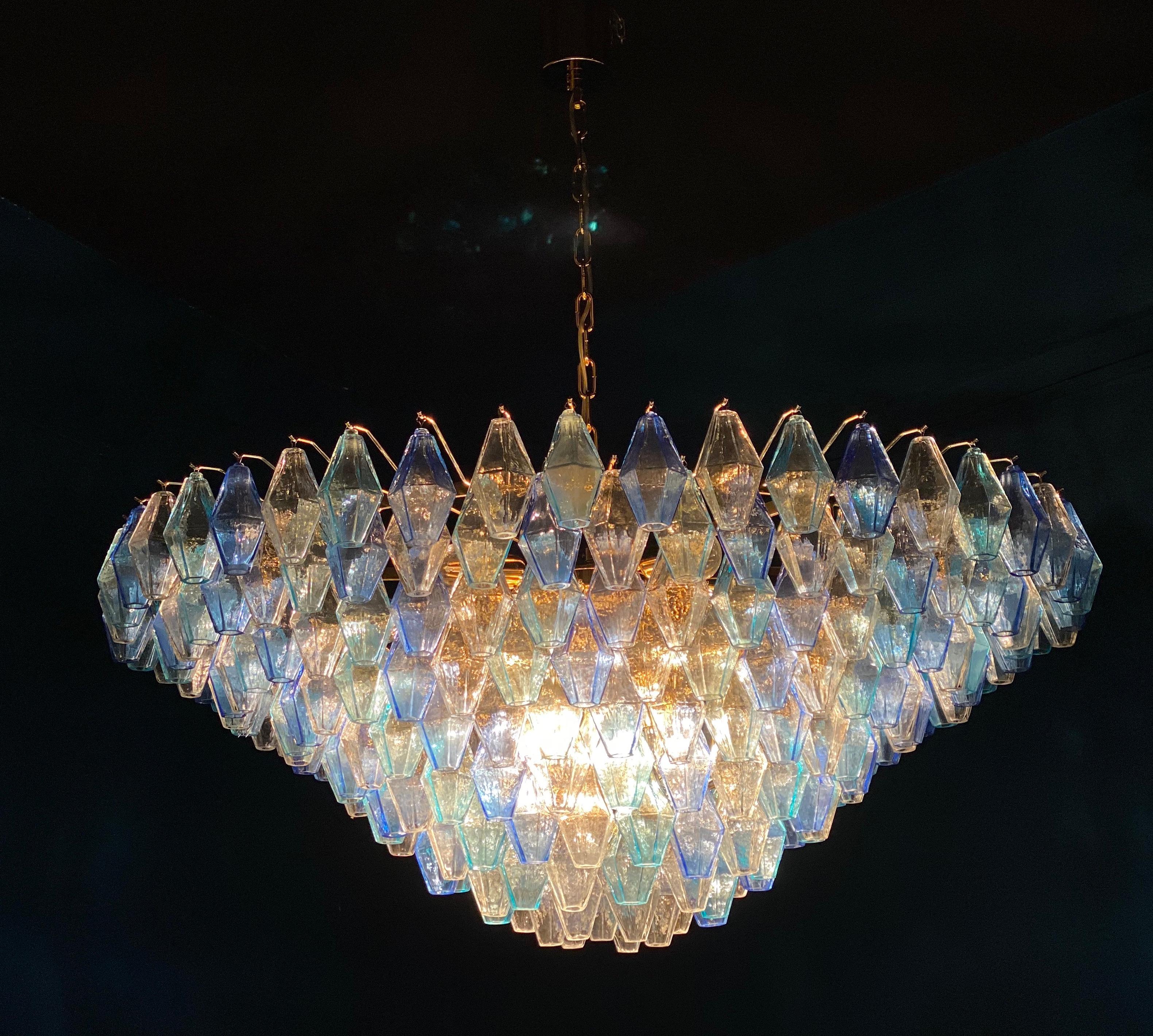 Extraordinary Sapphire Color Poliedri Murano Glass Ceiling Light or Chandelier For Sale 1