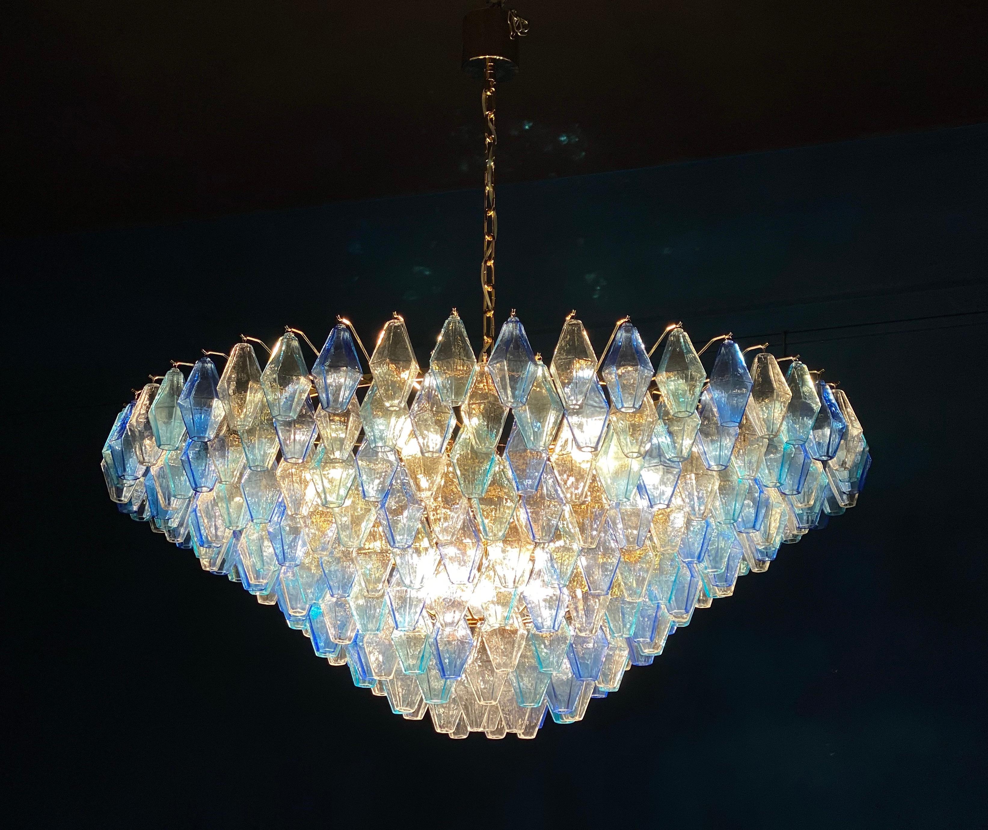 Extraordinary Sapphire Color Poliedri Murano Glass Ceiling Light or Chandelier For Sale 1