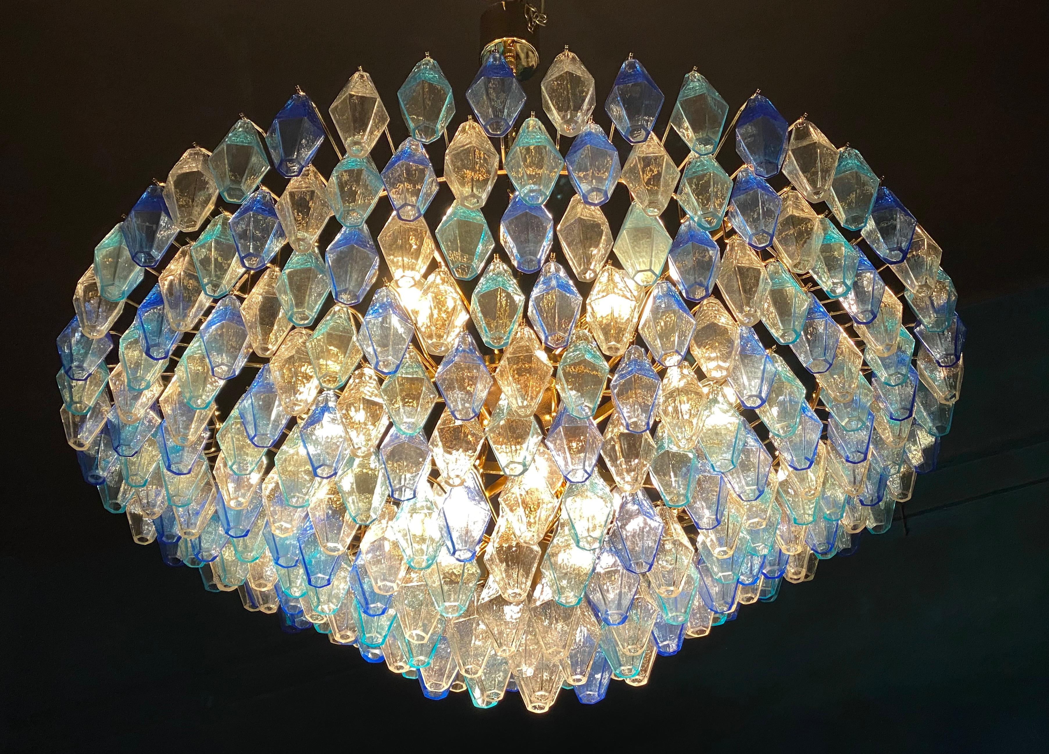 Extraordinary Sapphire Color Poliedri Murano Glass Ceiling Light or Chandelier 2