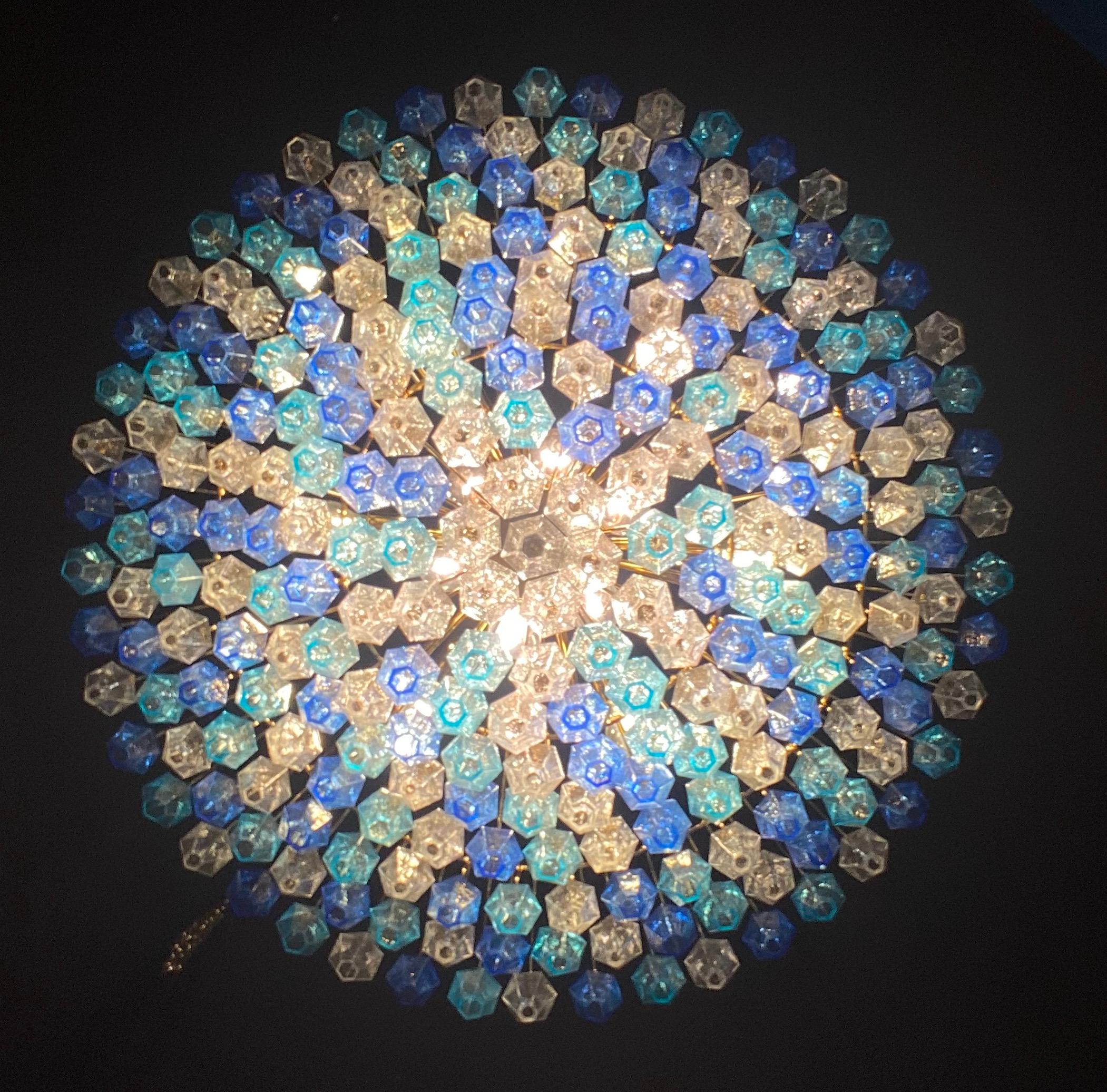 Extraordinary Sapphire Color Poliedri Murano Glass Ceiling Light or Chandelier 3