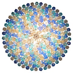 Vintage Extraordinary Sapphire Color Poliedri Murano Glass Ceiling Light or Chandelier