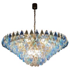 Vintage Extraordinary Sapphire Color Poliedri Murano Glass Ceiling Light or Chandelier
