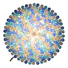 Straordinaria plafoniera o lampadario in vetro di Murano Poliedri color zaffiro