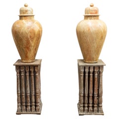 Extraordinary Scale Pair of Marble Effect Wooden Urns France circa 1890