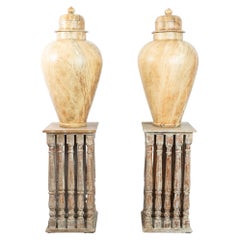 Extraordinary Scale Pair of Marble Effect Wooden Urns France circa 1890